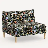 3206NATRPCSTFLBLKLCB Rifle Paper Co. Louie Black Strawberry Fields Armless Loveseat