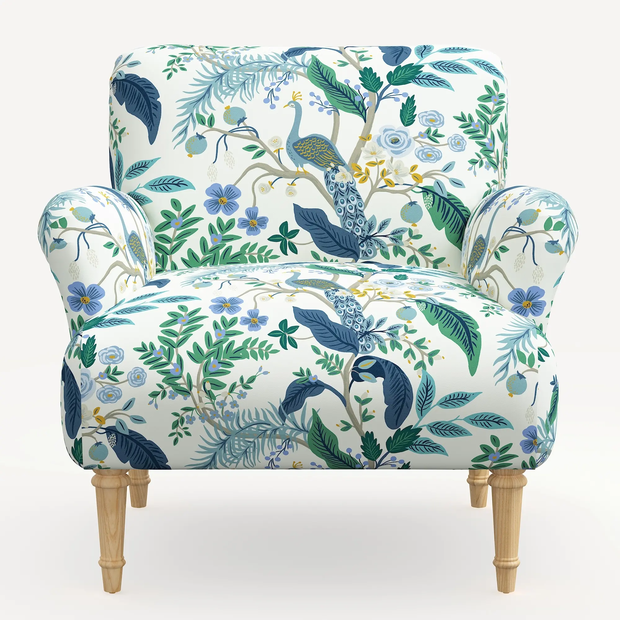 9405NATRPCPCBLWHLCB Rifle Paper Co. Bristol Blue Peacock Accent Chair-2