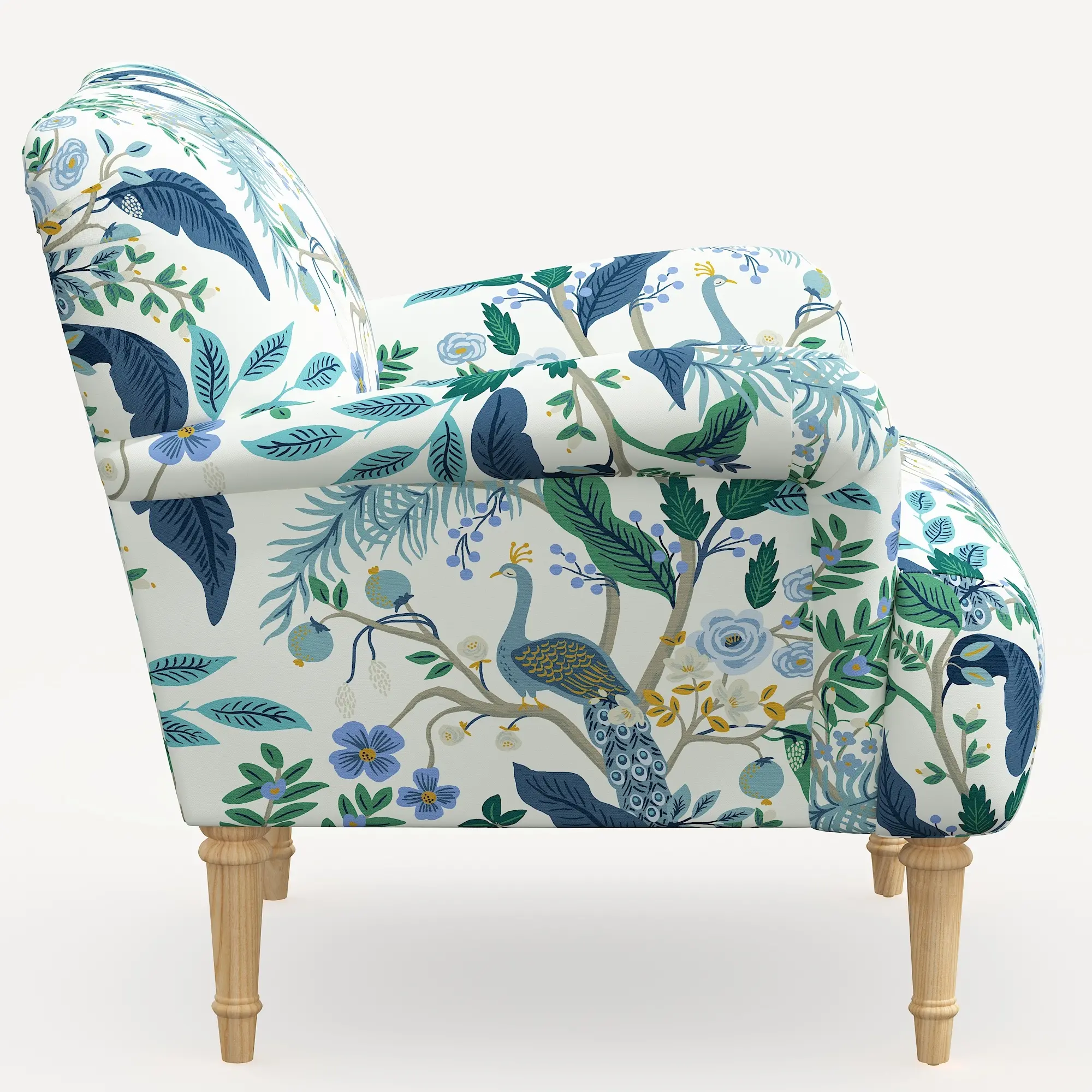 9405NATRPCPCBLWHLCB Rifle Paper Co. Bristol Blue Peacock Accent Chair-3