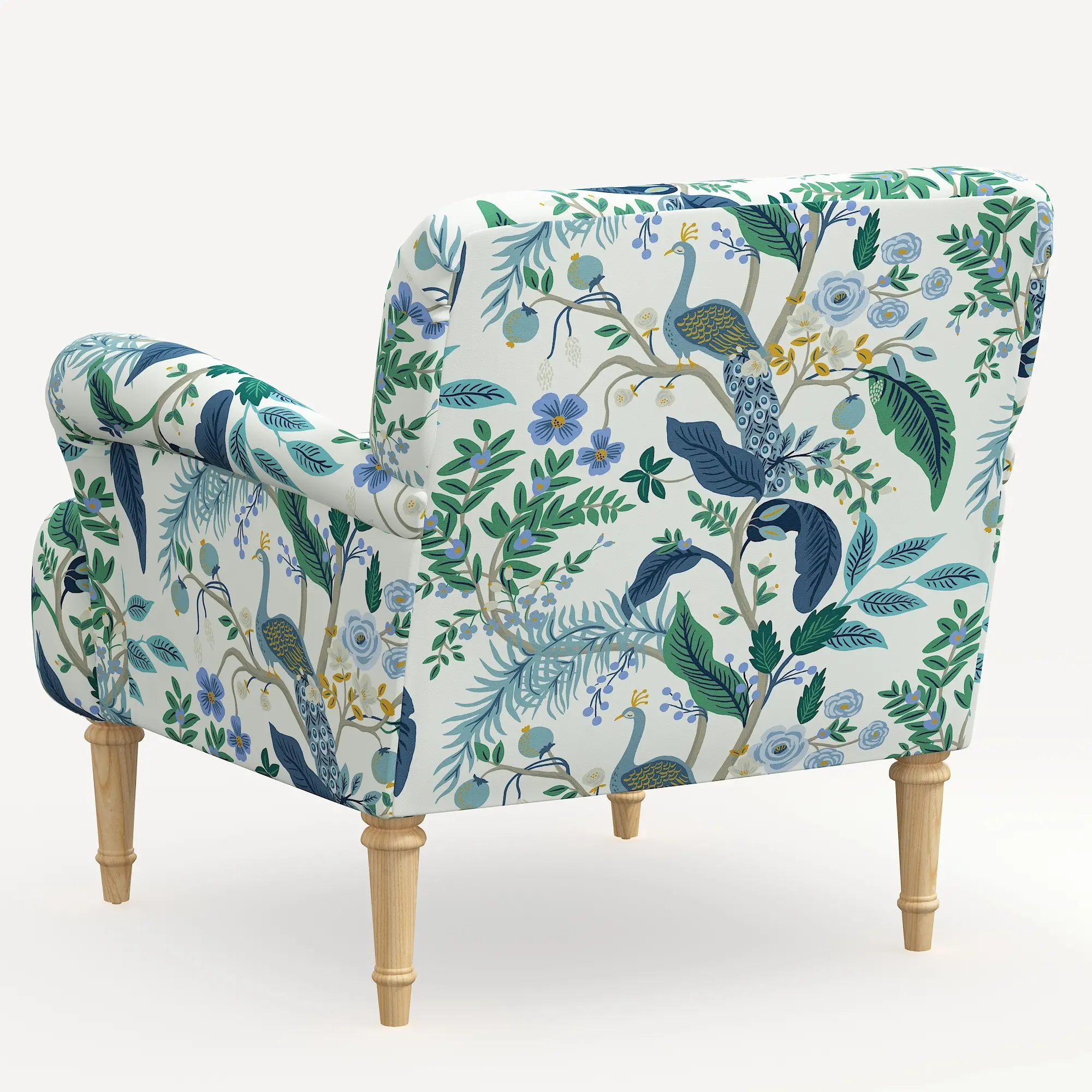 9405NATRPCPCBLWHLCB Rifle Paper Co. Bristol Blue Peacock Accent Chair-4