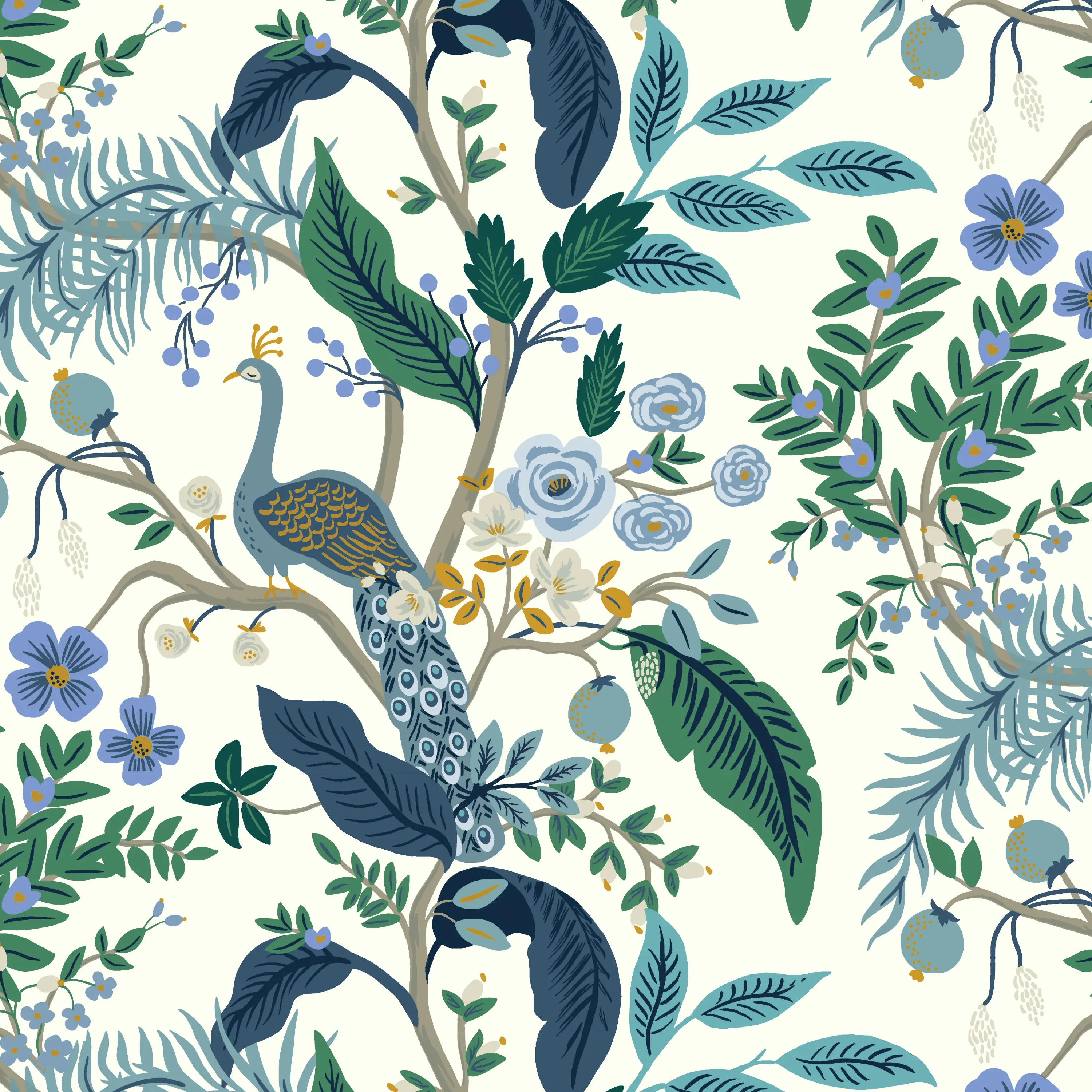 9405NATRPCPCBLWHLCB Rifle Paper Co. Bristol Blue Peacock Accent Chair-6
