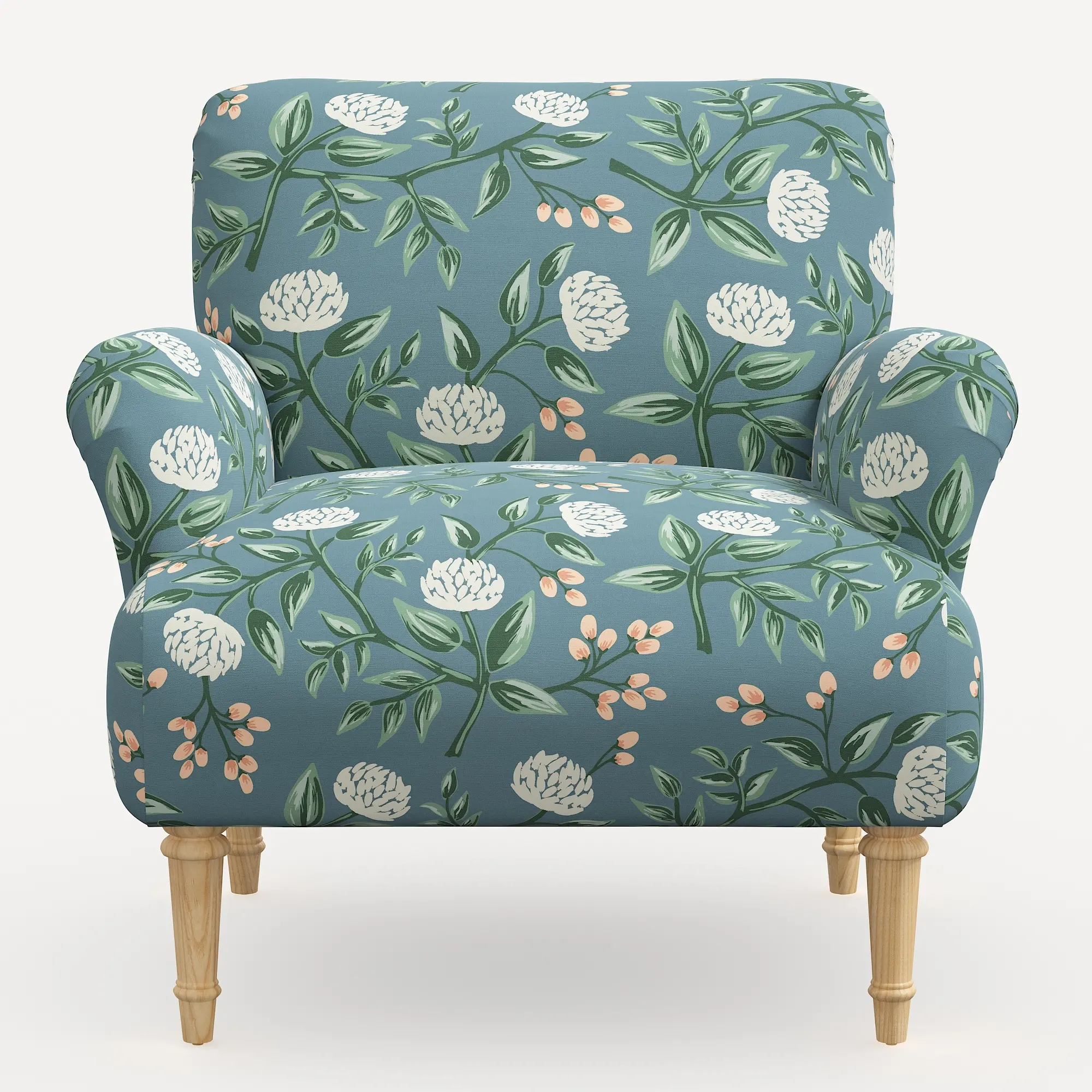 9405NATRPCPNEMRLCB Rifle Paper Co. Bristol Emerald Peonies Accent Chair-2