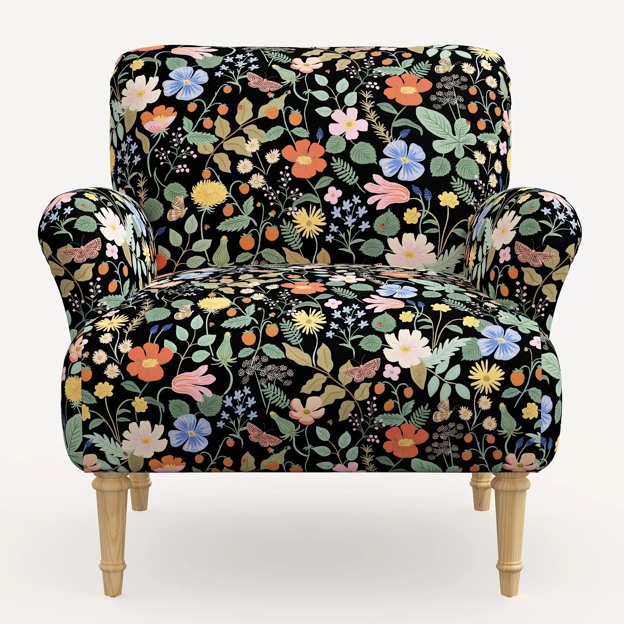 9405NATRPCSTFLBLKLCB Rifle Paper Co. Bristol Black Strawberry Fields Accent Chair-2
