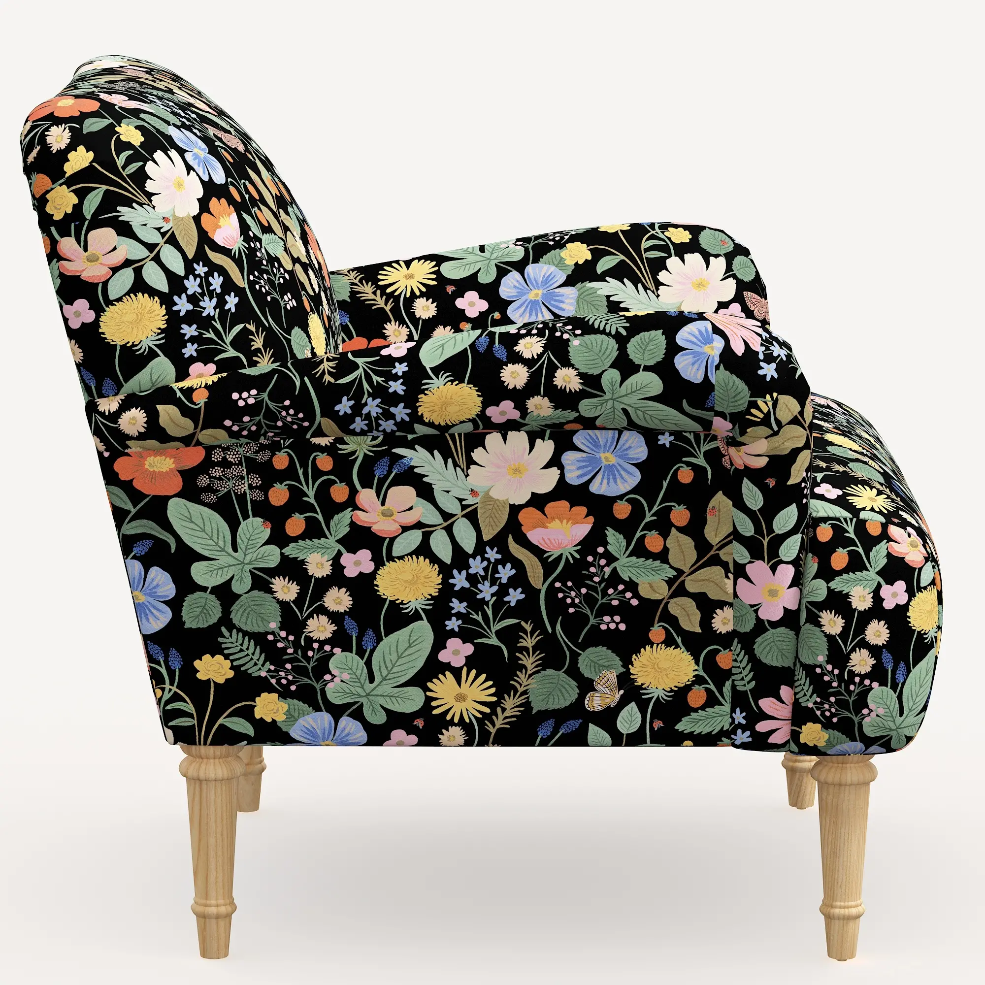 9405NATRPCSTFLBLKLCB Rifle Paper Co. Bristol Black Strawberry Fields Accent Chair-3