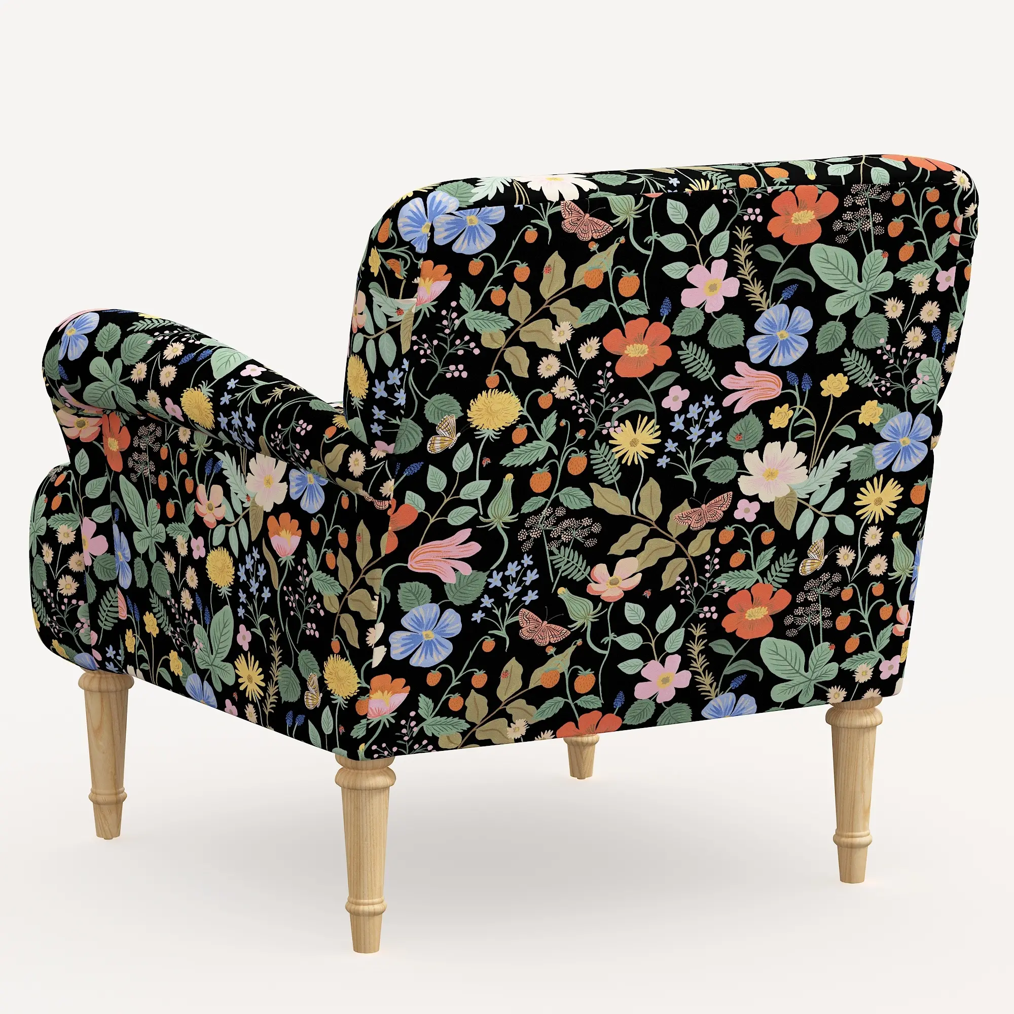 9405NATRPCSTFLBLKLCB Rifle Paper Co. Bristol Black Strawberry Fields Accent Chair-4