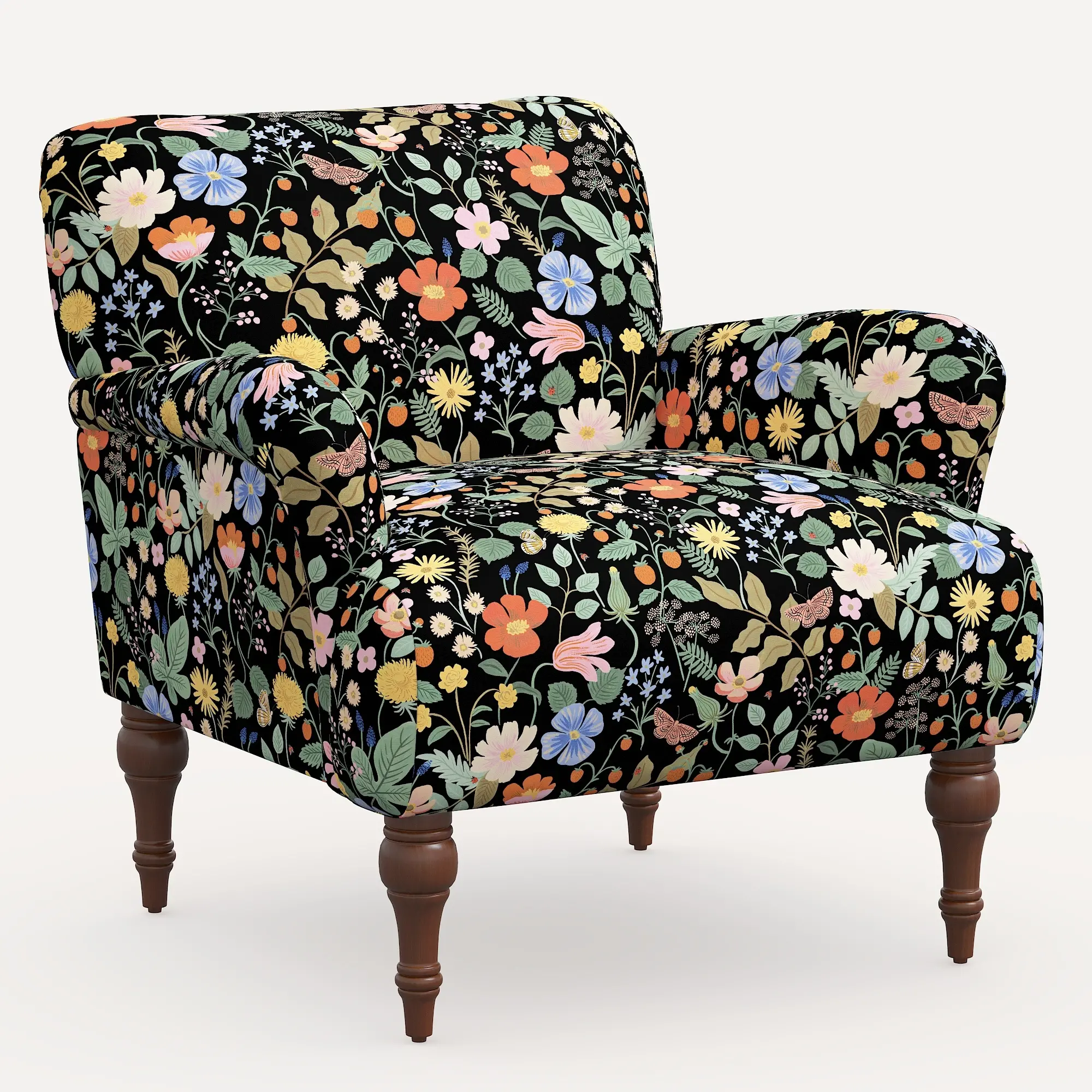 9305RPCSTFLBLKLCB Rifle Paper Co. Bristol Black Strawberry Fields Accent Chair-1