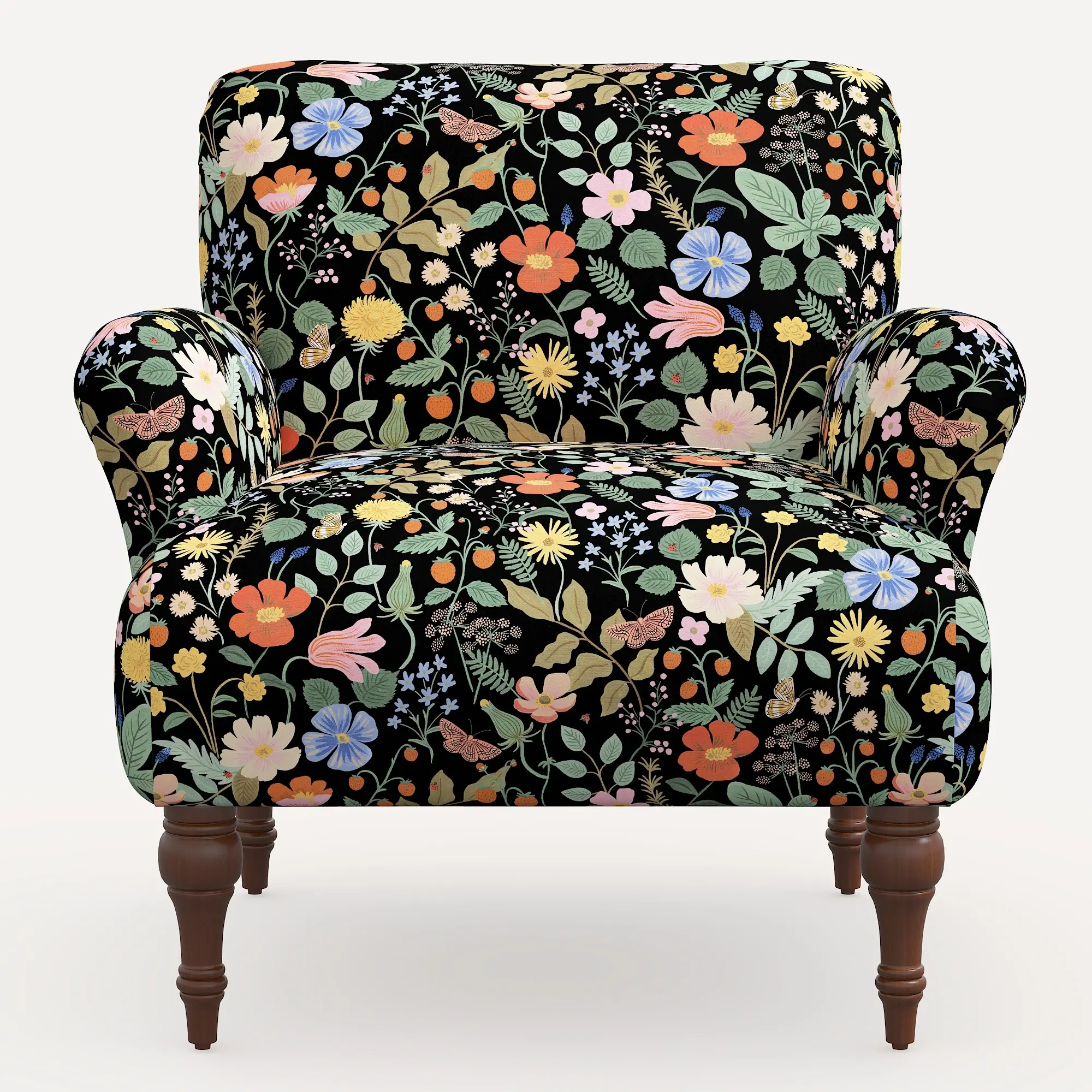 9305RPCSTFLBLKLCB Rifle Paper Co. Bristol Black Strawberry Fields Accent Chair-3
