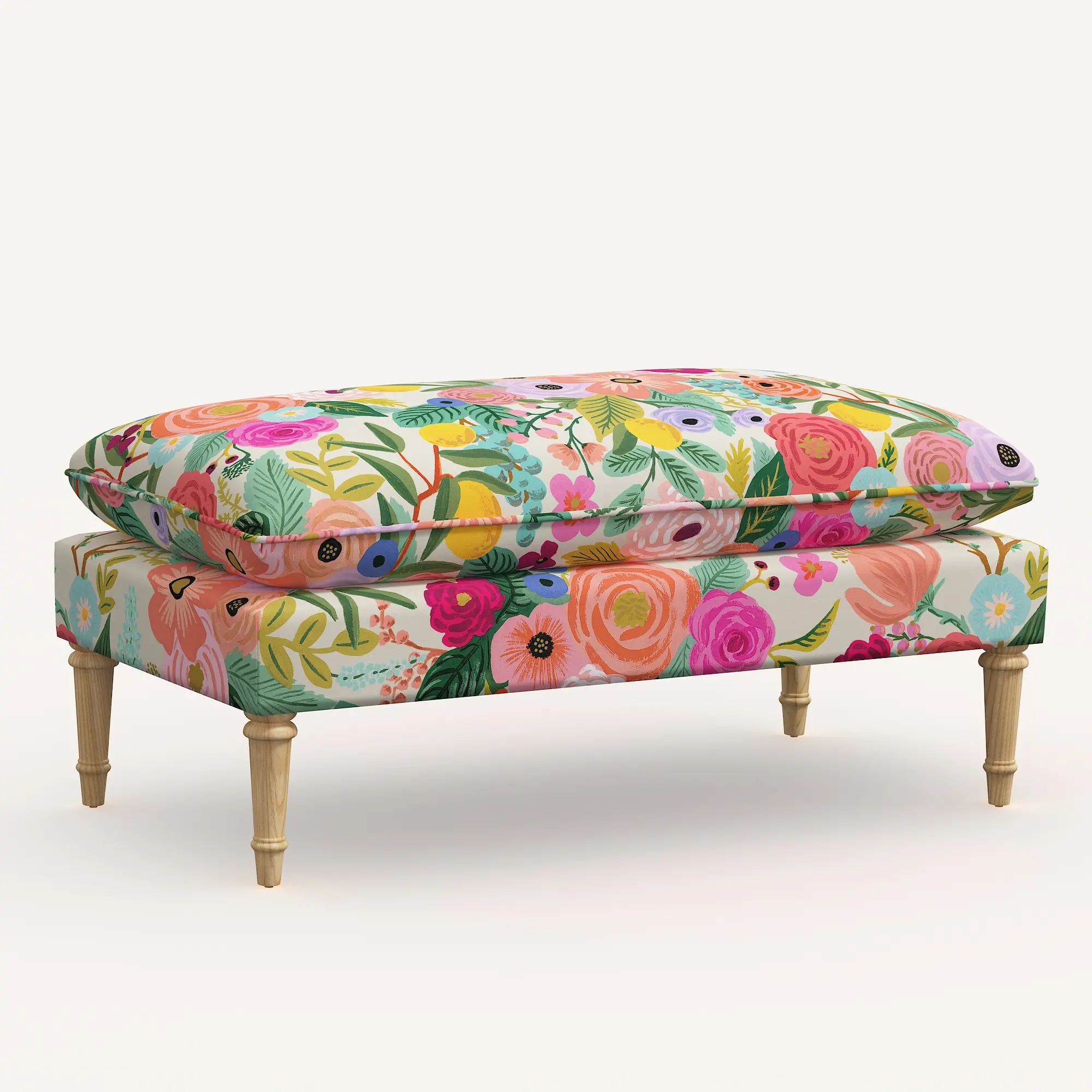 5425NATRPCGRPRTLCB Rifle Paper Co. Flora Garden Party Pink Pillowtop Bench-3