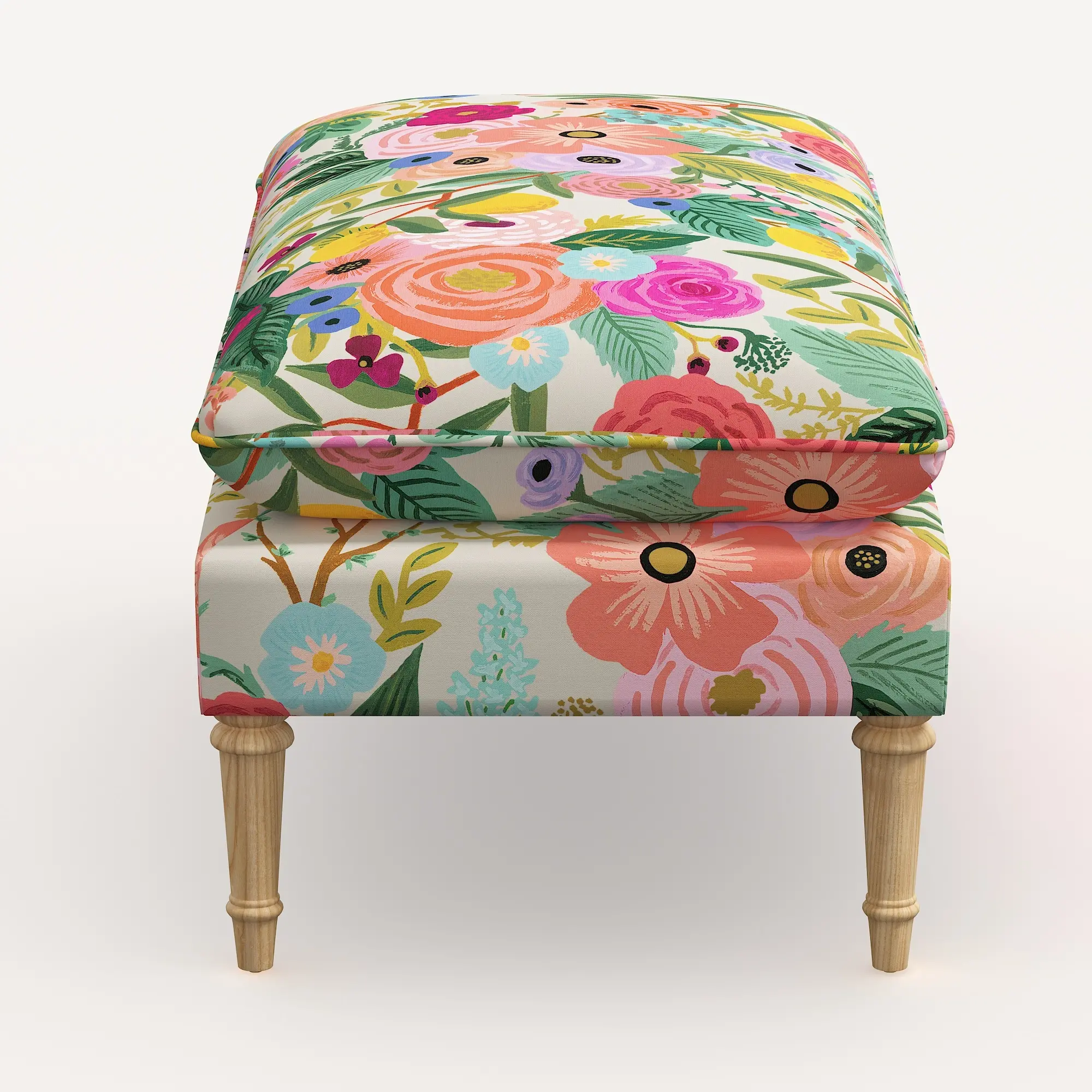 5425NATRPCGRPRTLCB Rifle Paper Co. Flora Garden Party Pink Pillowtop Bench-4