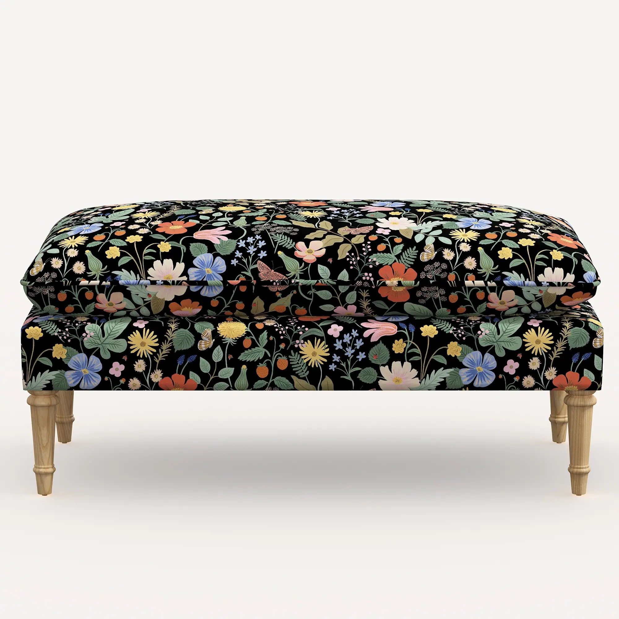 5425NATRPCSTFLBLKLCB Rifle Paper Co. Flora Black Strawberry Fields Pillowtop Bench-1