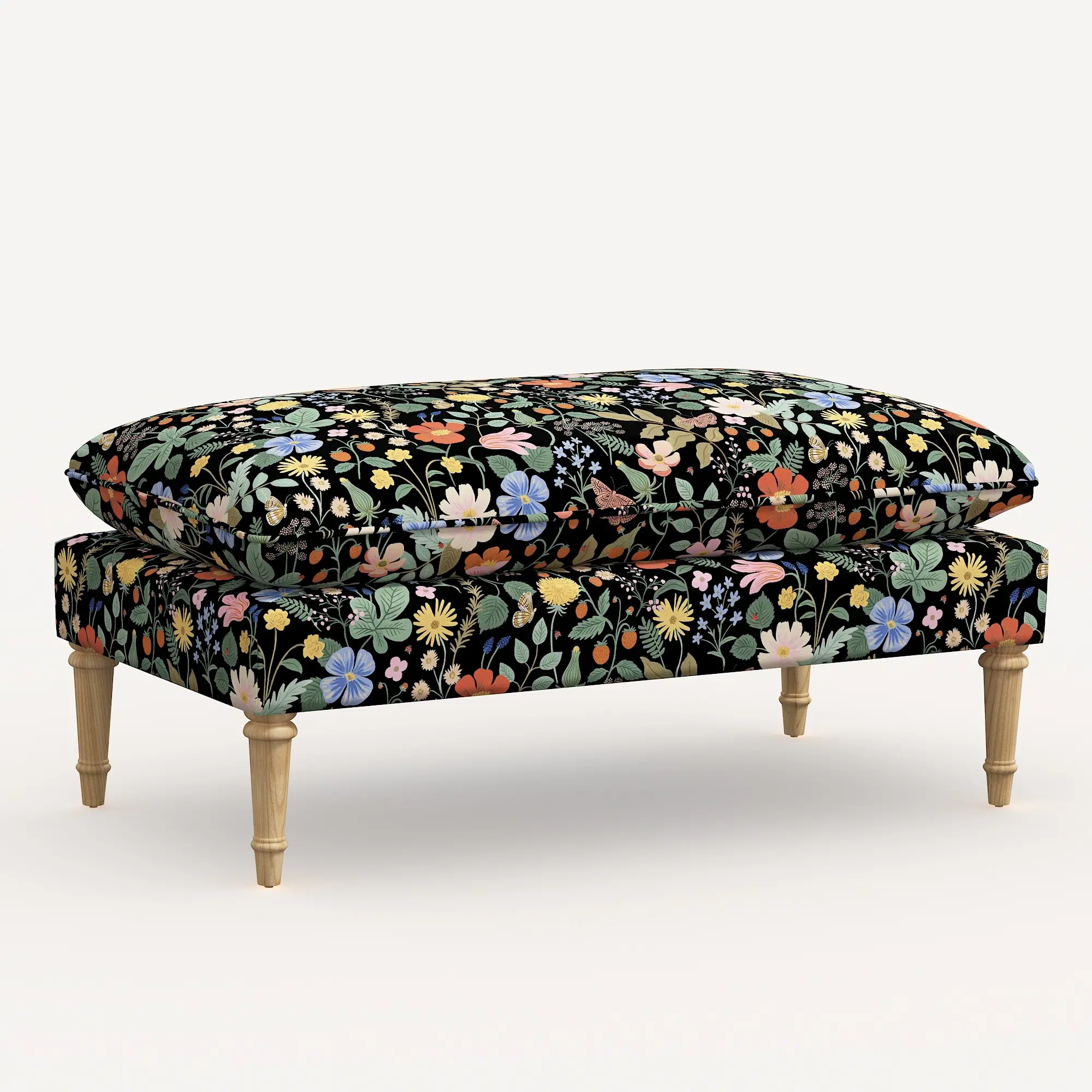 5425NATRPCSTFLBLKLCB Rifle Paper Co. Flora Black Strawberry Fields Pillowtop Bench-3