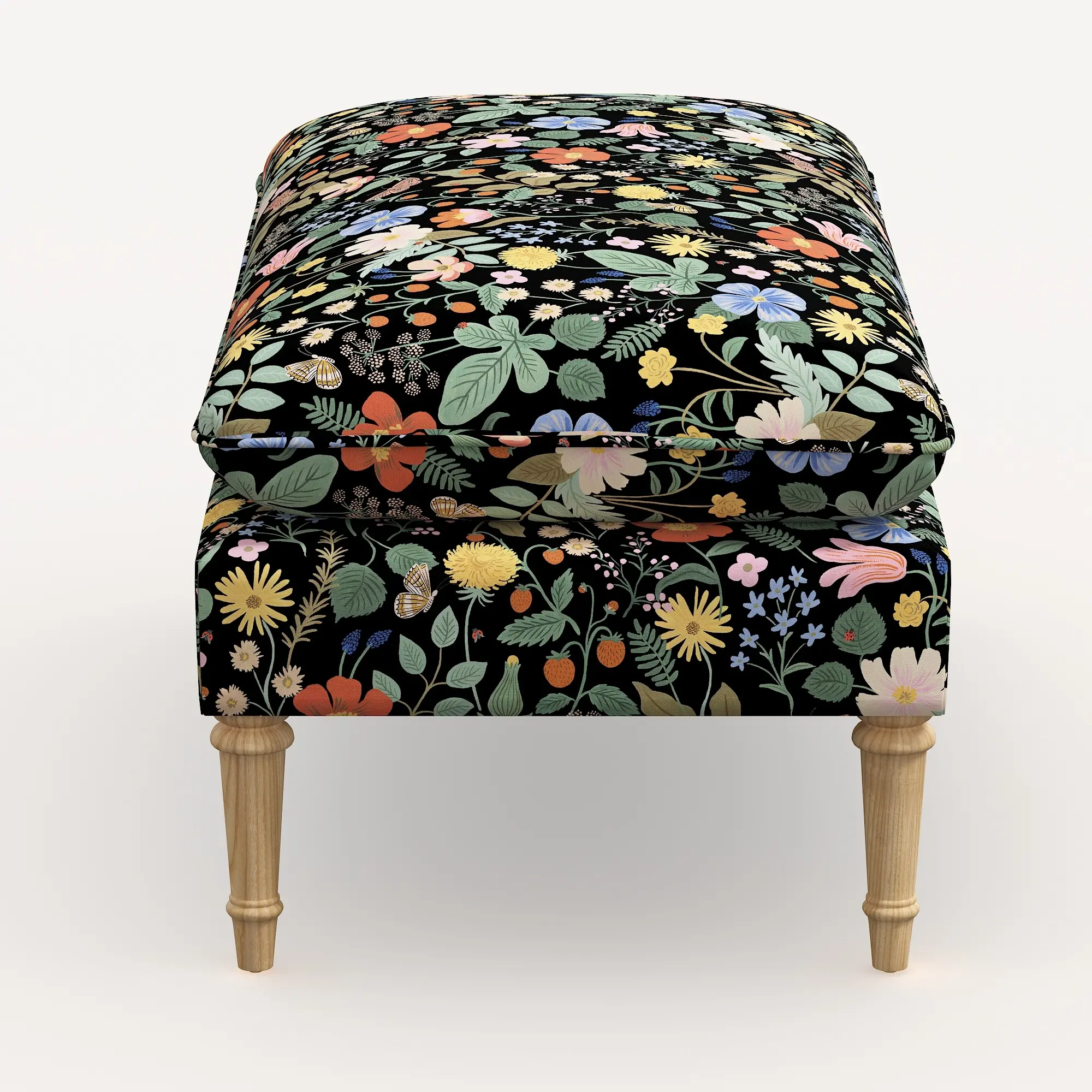 5425NATRPCSTFLBLKLCB Rifle Paper Co. Flora Black Strawberry Fields Pillowtop Bench-4