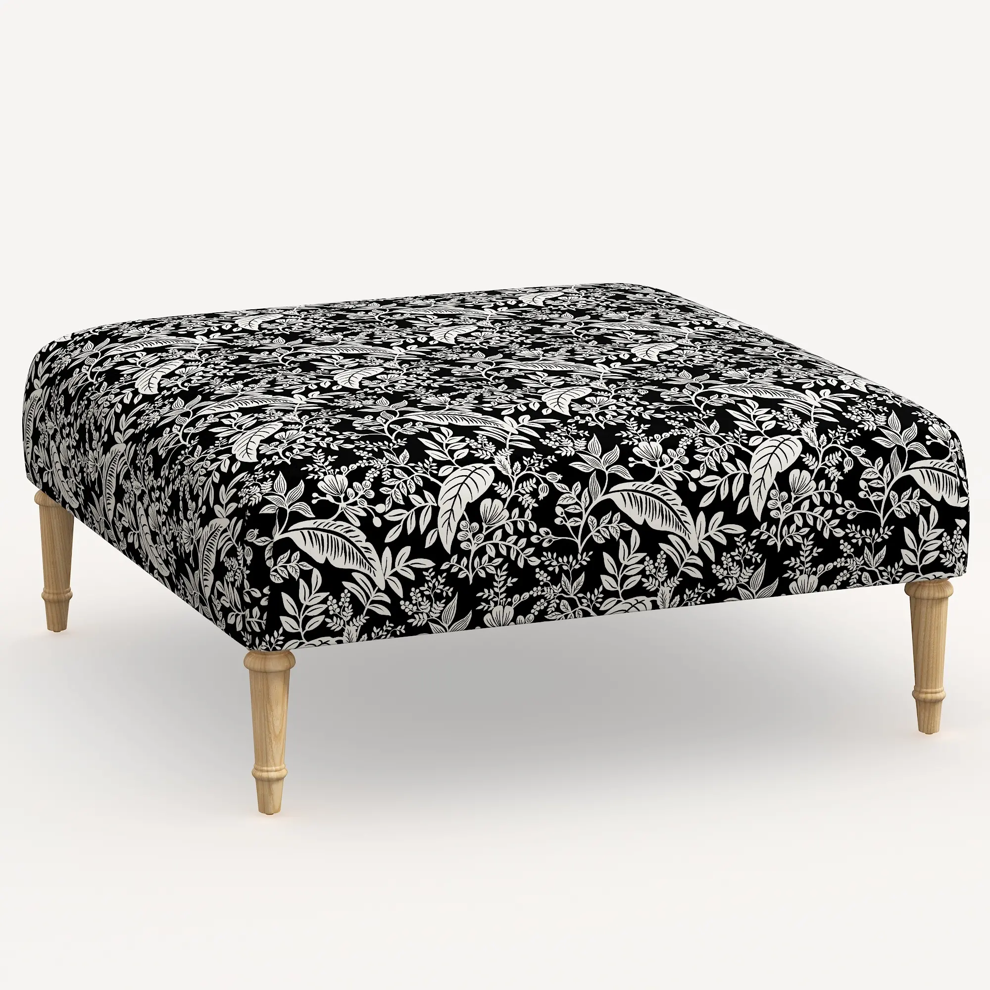 455FCNATRPCCNBLCRMLCB Rifle Paper Co. Greenwich Canopy Black & Cream Ottoman with Natural Legs-1