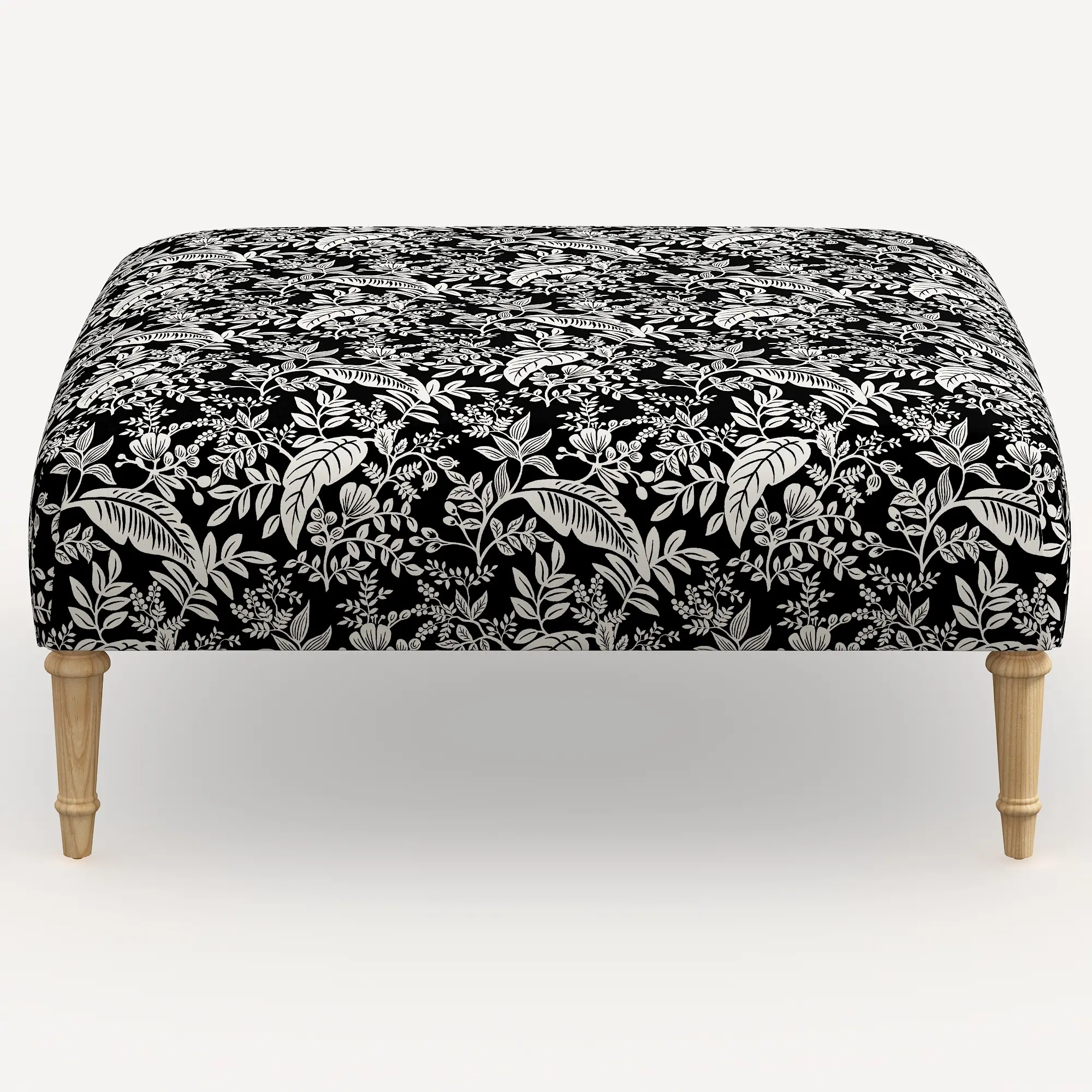 455FCNATRPCCNBLCRMLCB Rifle Paper Co. Greenwich Canopy Black & Cream Ottoman with Natural Legs-3