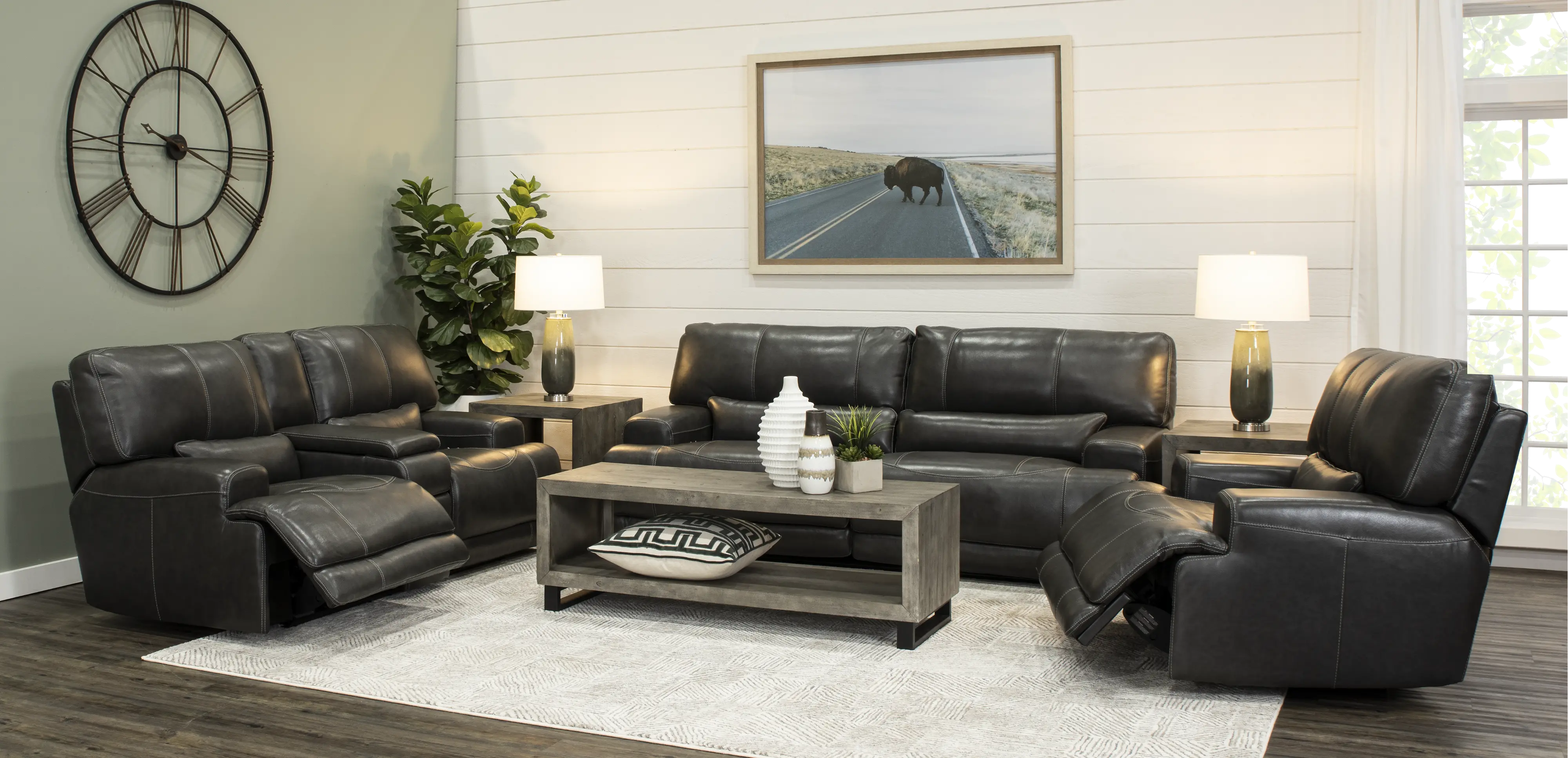 Stampede Charcoal Leather Power Recliner-2