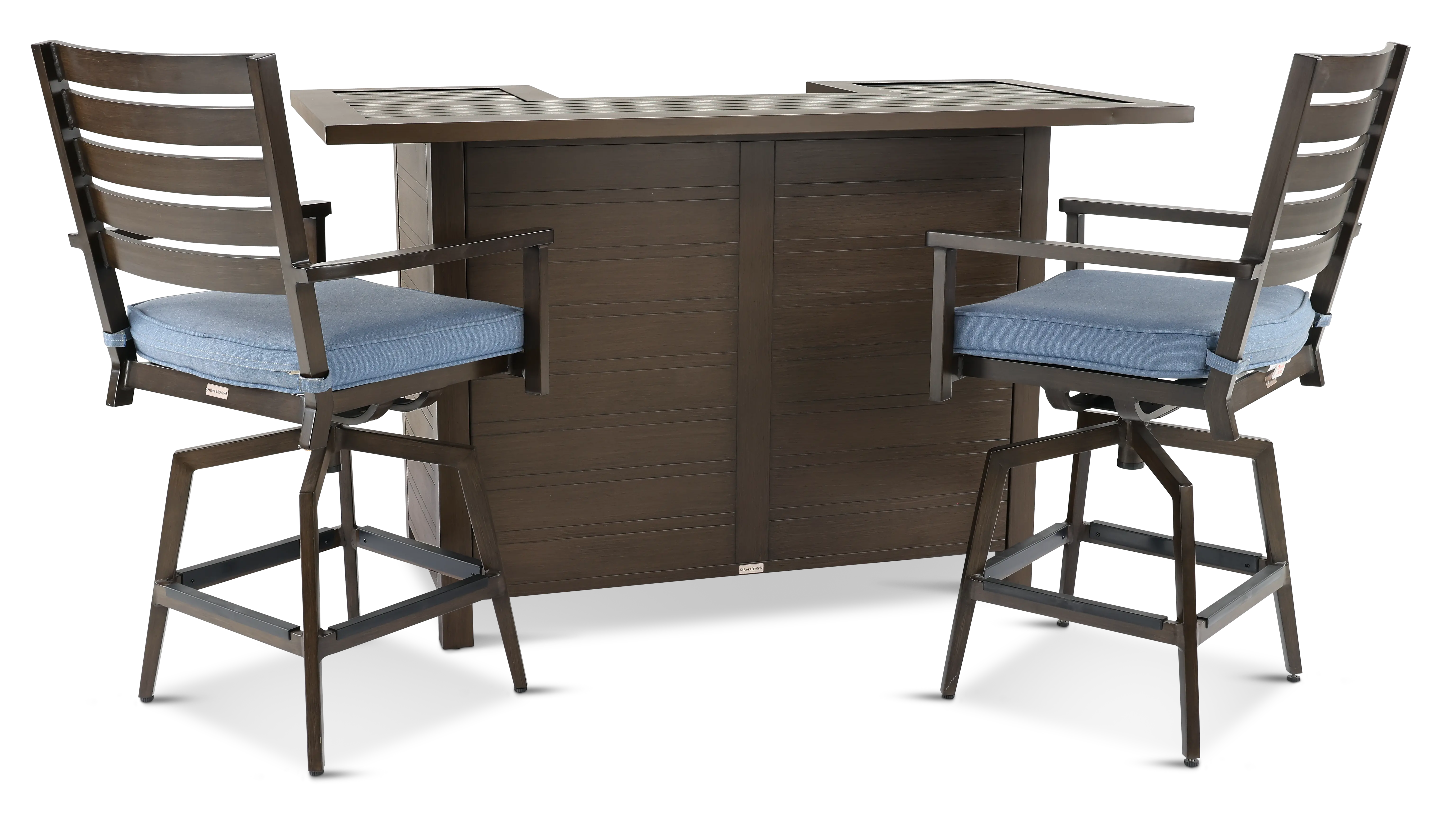 Adeline 3 Piece Blue Bar and Swivel Stool Patio Set-1