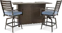 Adeline 3 Piece Blue Bar and Swivel Stool Patio Set