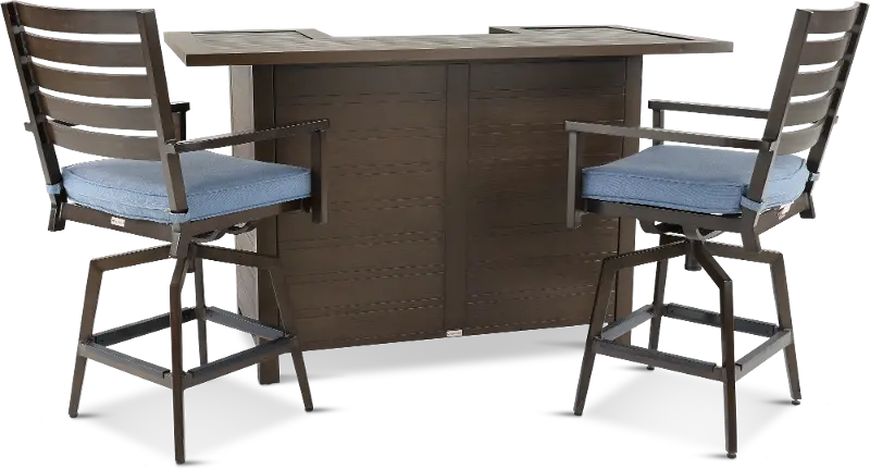 Adeline 3 Piece Blue Bar and Swivel Stool Patio Set