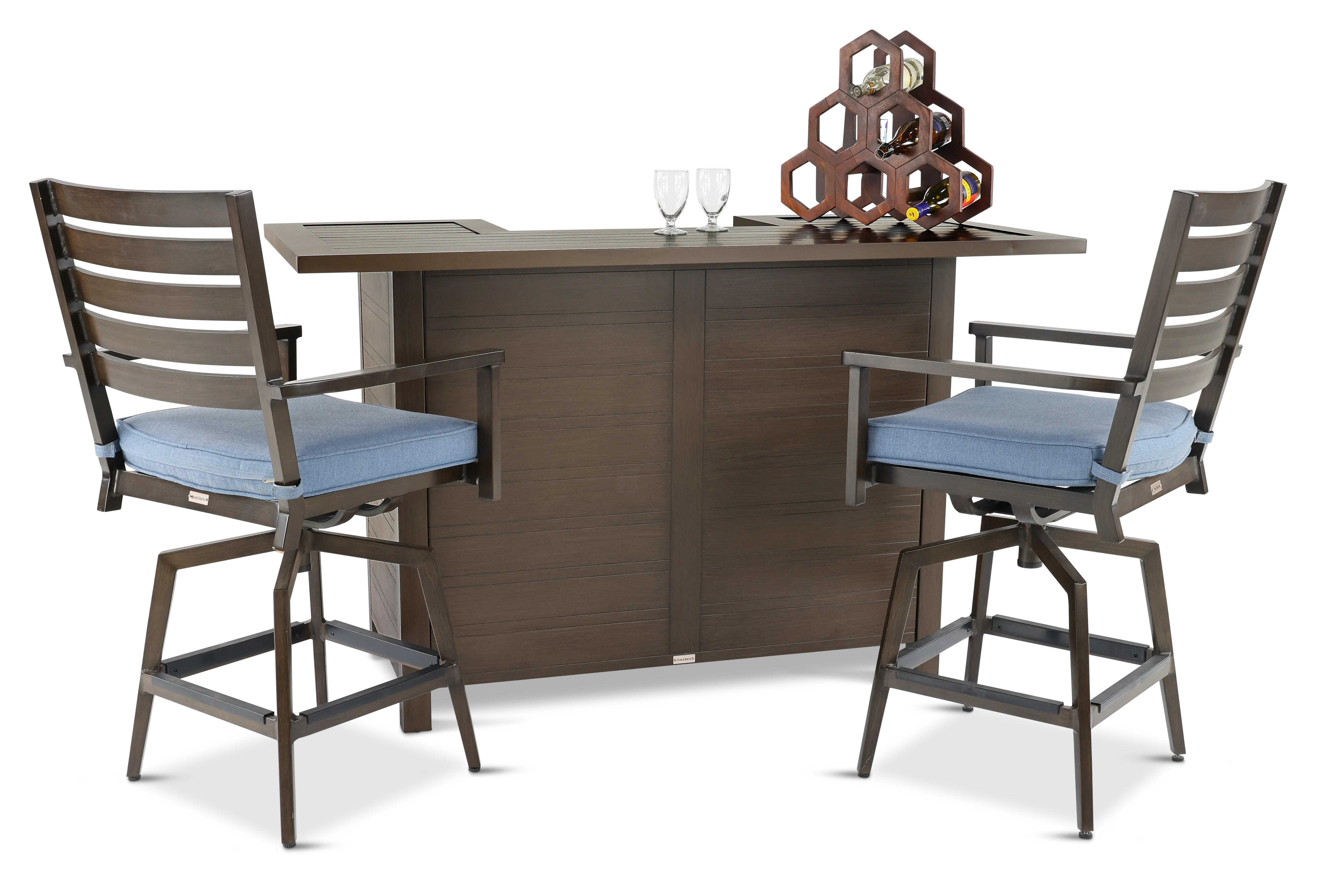 Adeline 3 Piece Blue Bar and Swivel Stool Patio Set-4