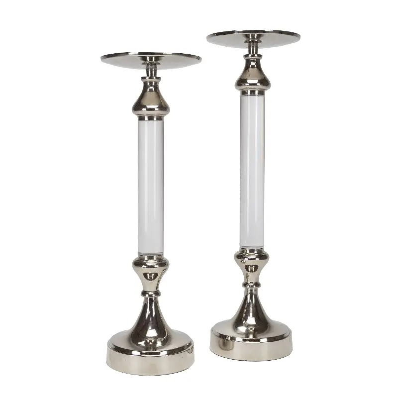 Darcy Large Silver and White Candle Holder