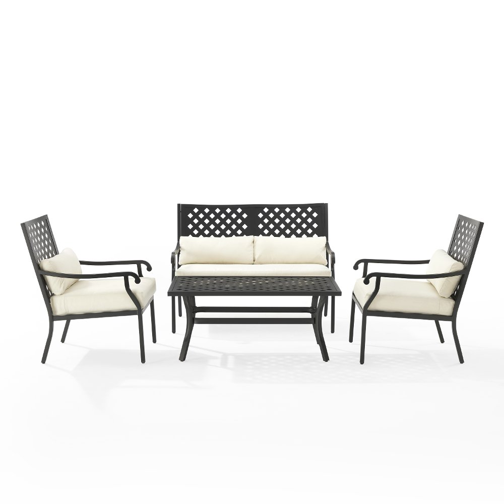 Alistair 4 pc Black and Cream Patio Conversation Set