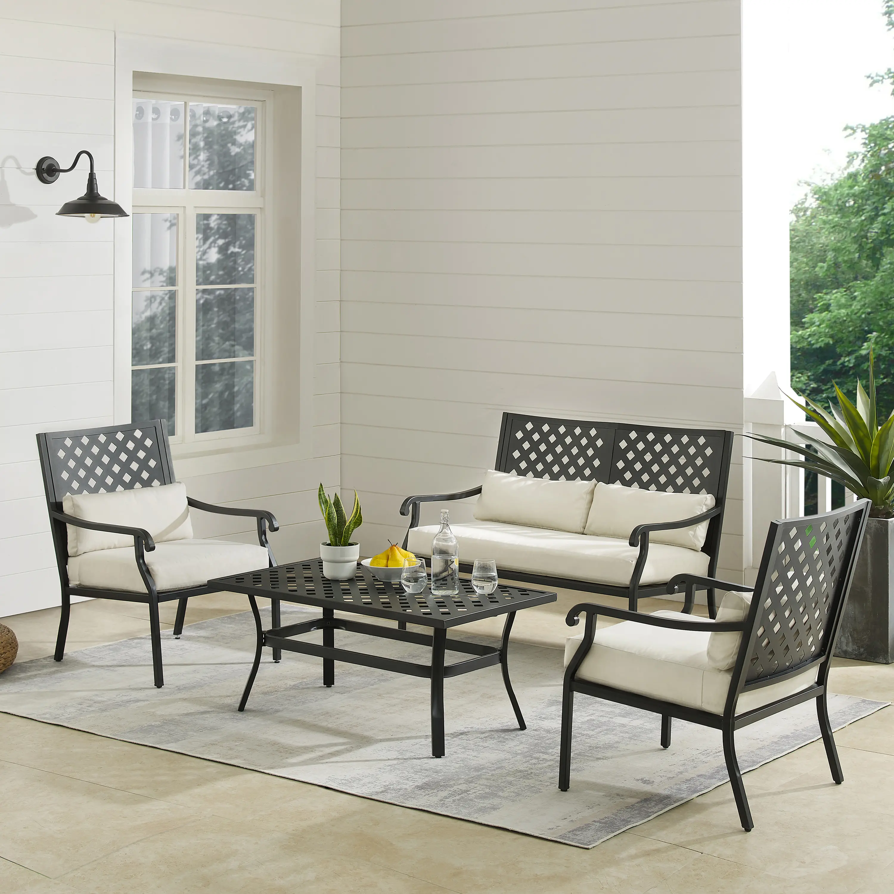 KO70285MB-CR Alistair 4 pc Black and Cream Patio Conversation Set-2