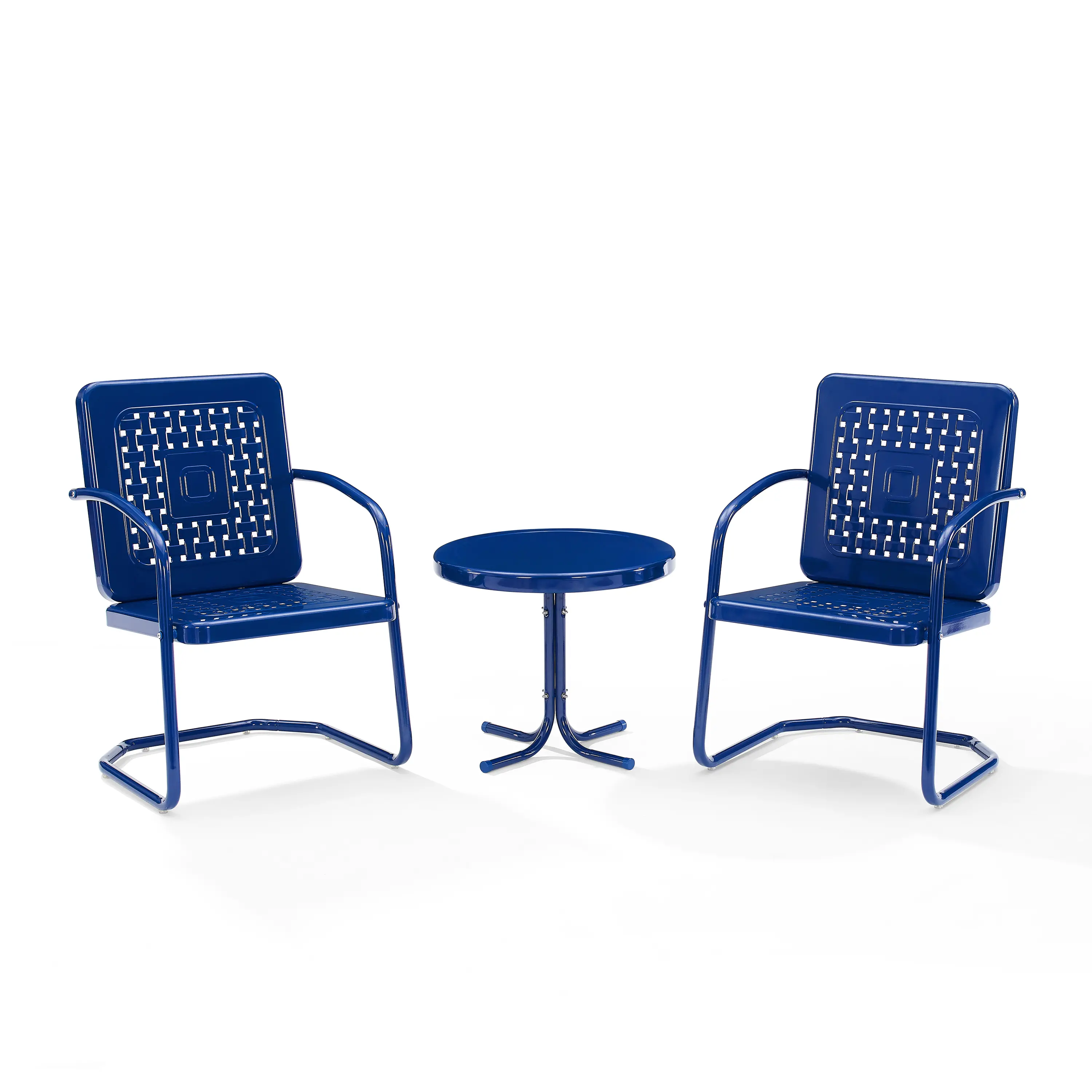 KO10019NV Bates 3 Piece Navy Gloss Metal Patio Bistro Set-1