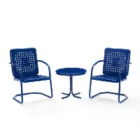 KO10019NV Bates 3 Piece Navy Gloss Metal Patio Bistro Set