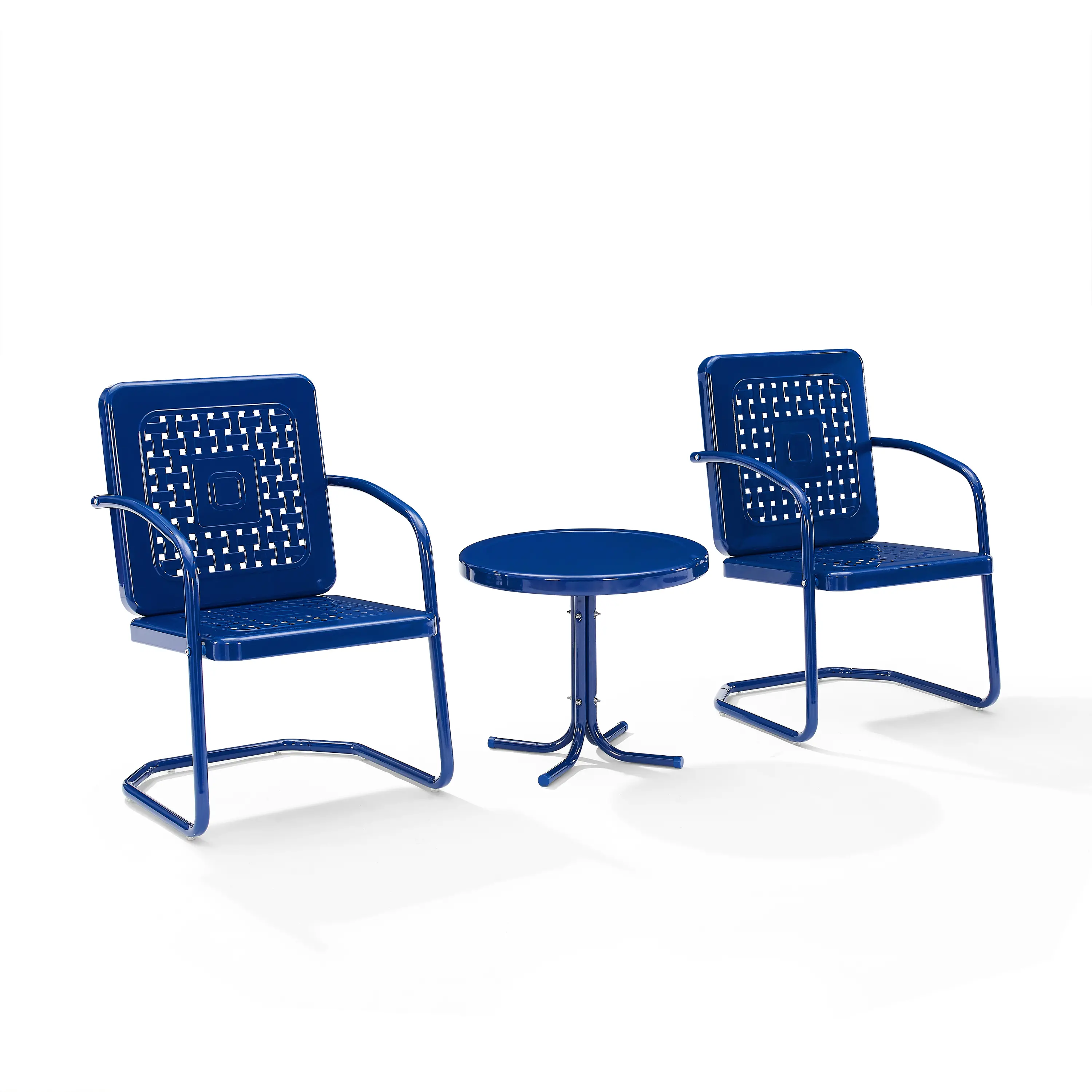 KO10019NV Bates 3 Piece Navy Gloss Metal Patio Bistro Set-4