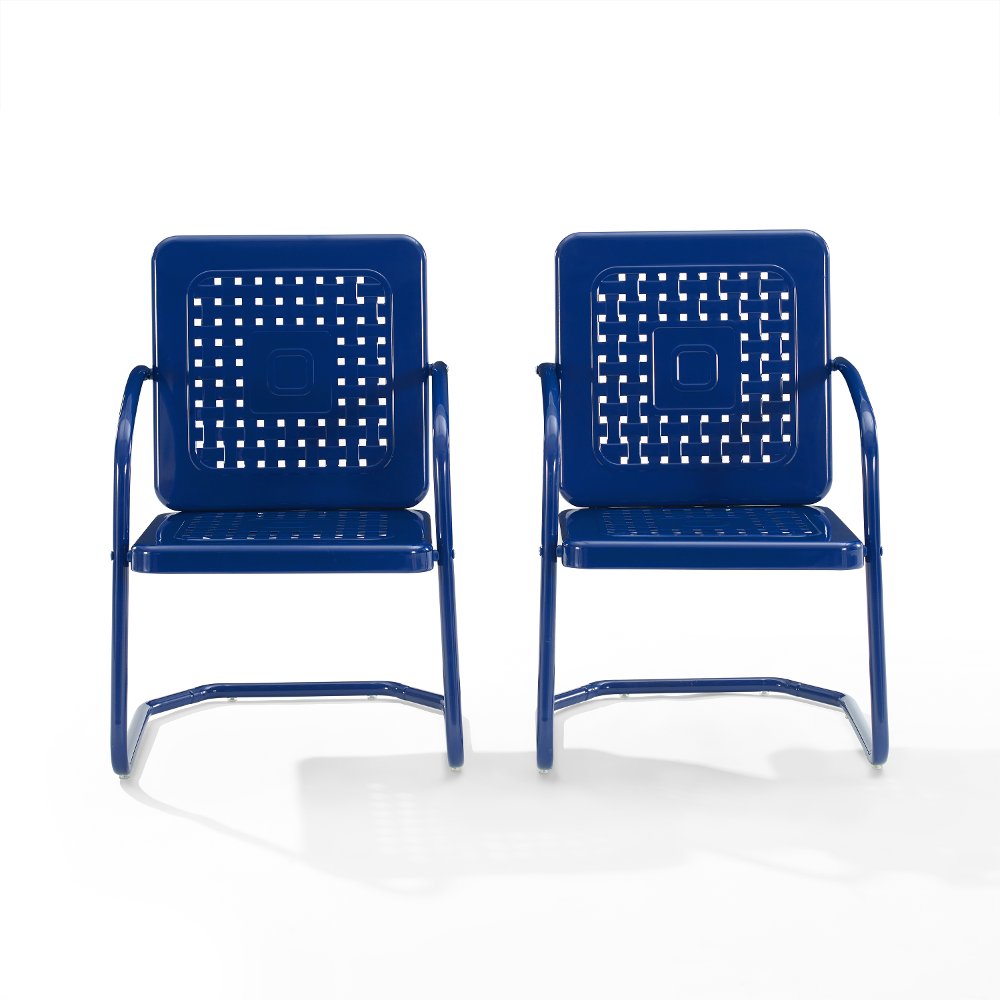 Bates Navy Gloss Patio Metal Chairs Set of 2