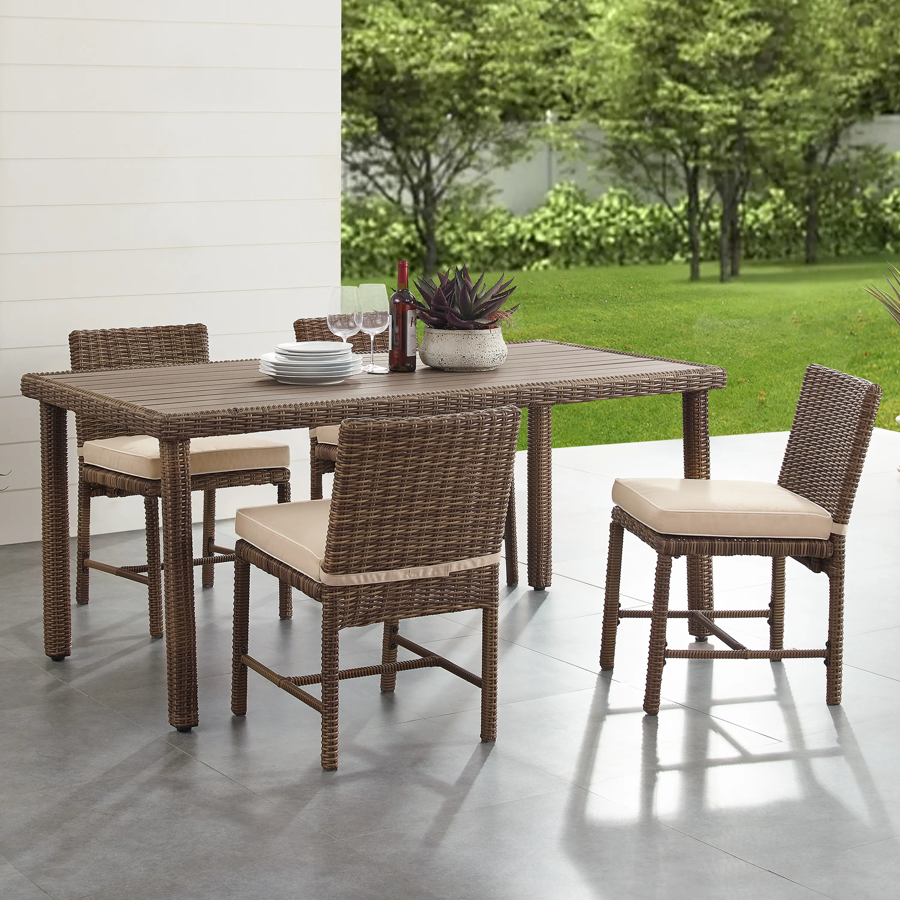 KO70427WB-SA Bradenton 5 Piece Beige and Wicker Patio Dining Set-2