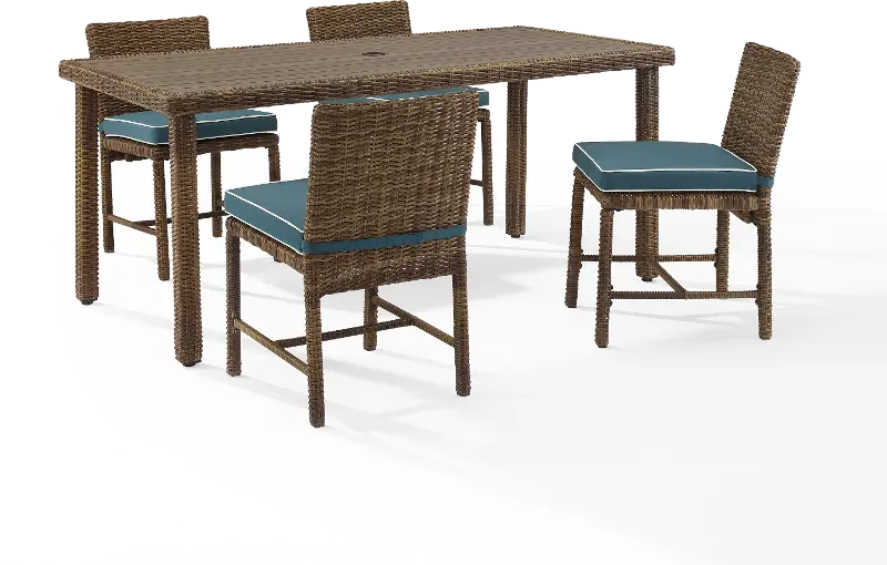 Bradenton 5 pc Navy and Wicker Patio Dining Set