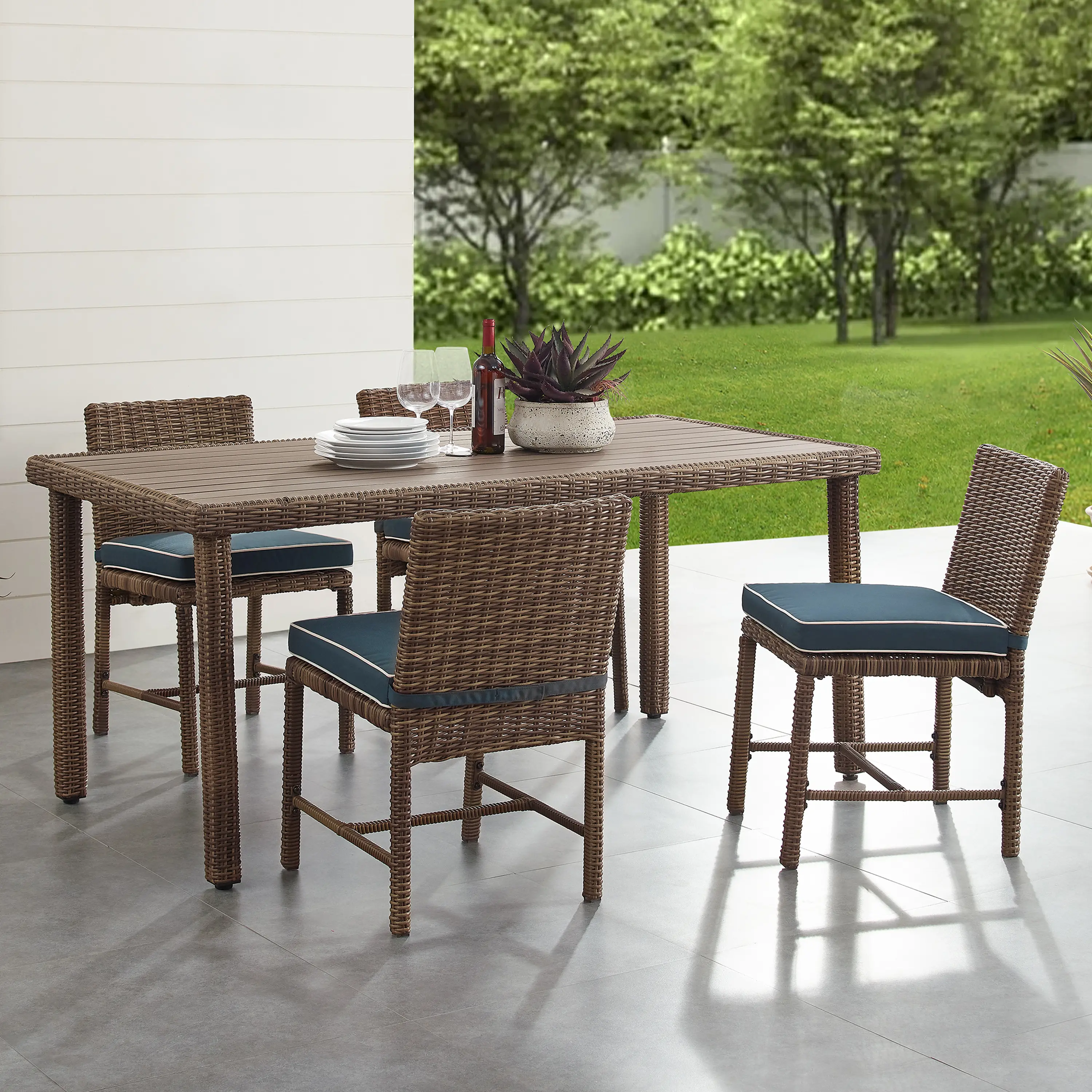 KO70427WB-NV Bradenton 5 pc Navy and Wicker Patio Dining Set-3
