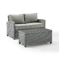 KO70025GY-GY Bradenton 2 Piece Gray and Wicker Loveseat and Table Set