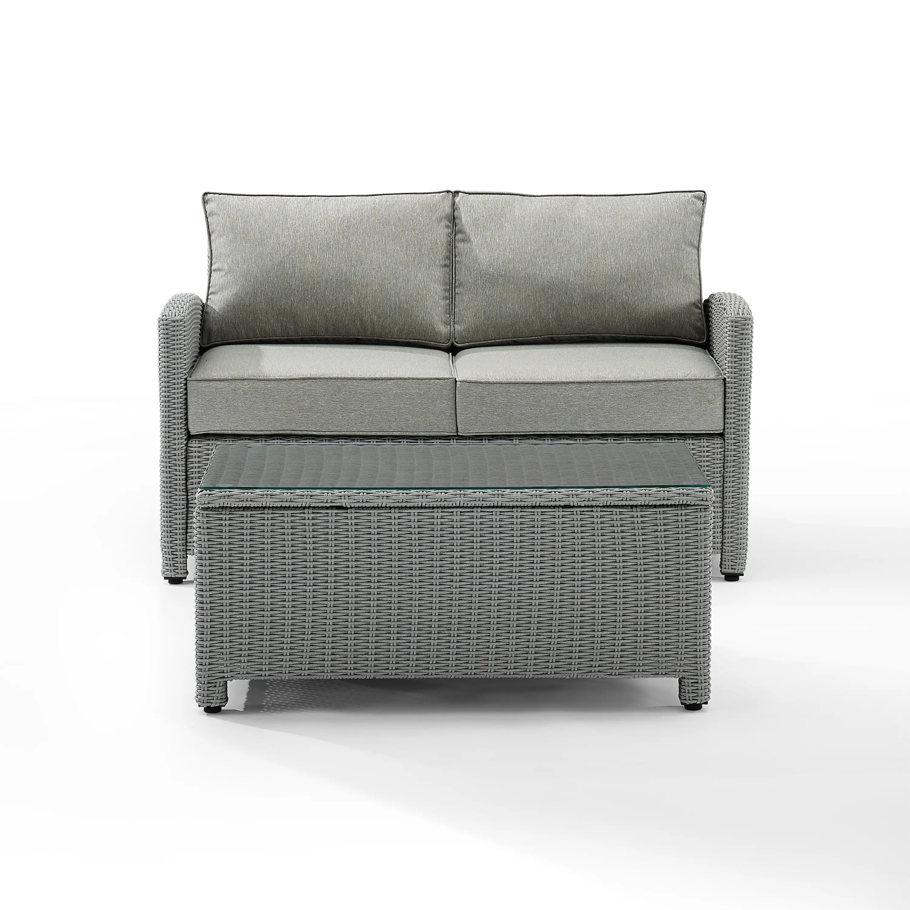 KO70025GY-GY Bradenton 2 Piece Gray and Wicker Loveseat and Table Set-4