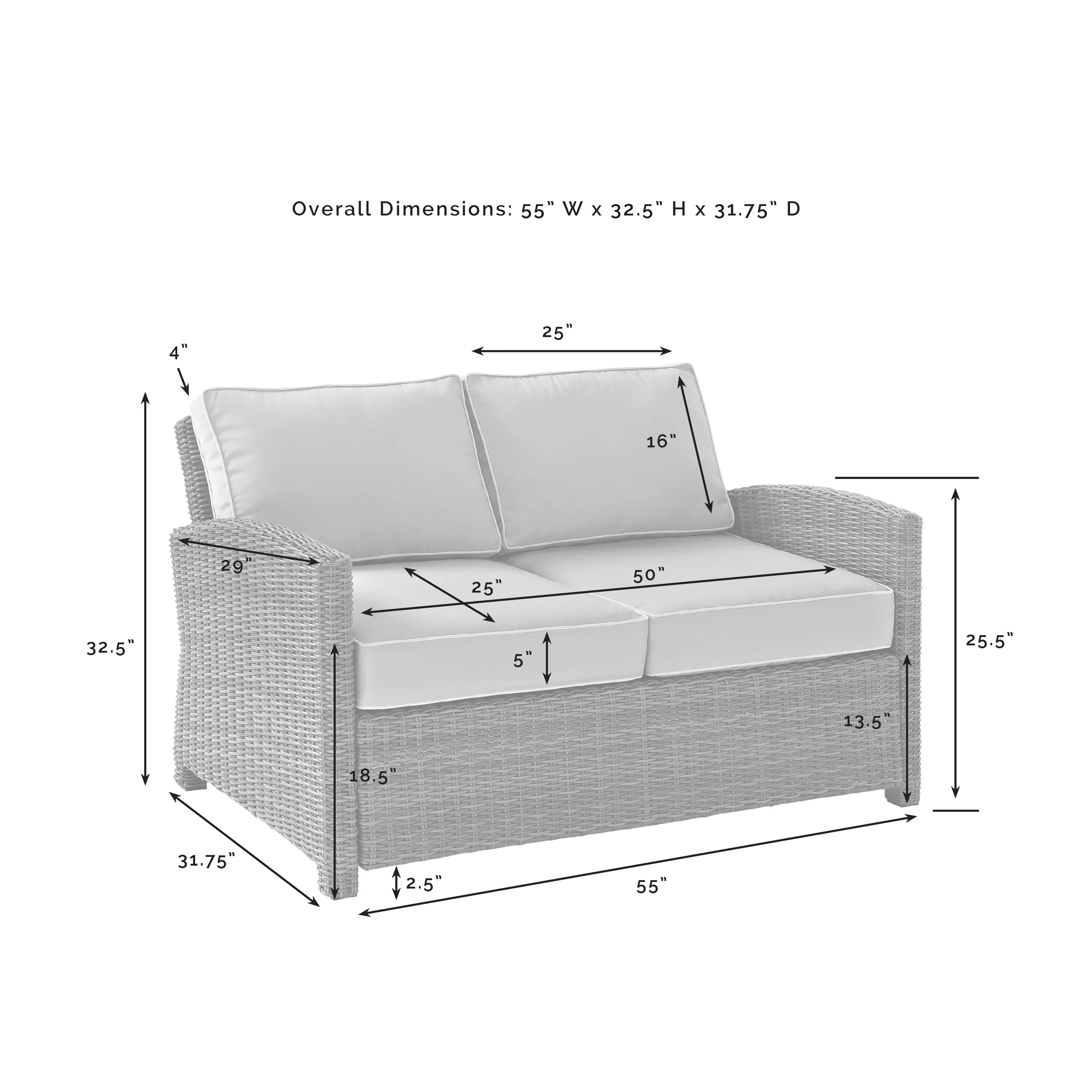 KO70025GY-GY Bradenton 2 Piece Gray and Wicker Loveseat and Table Set-5