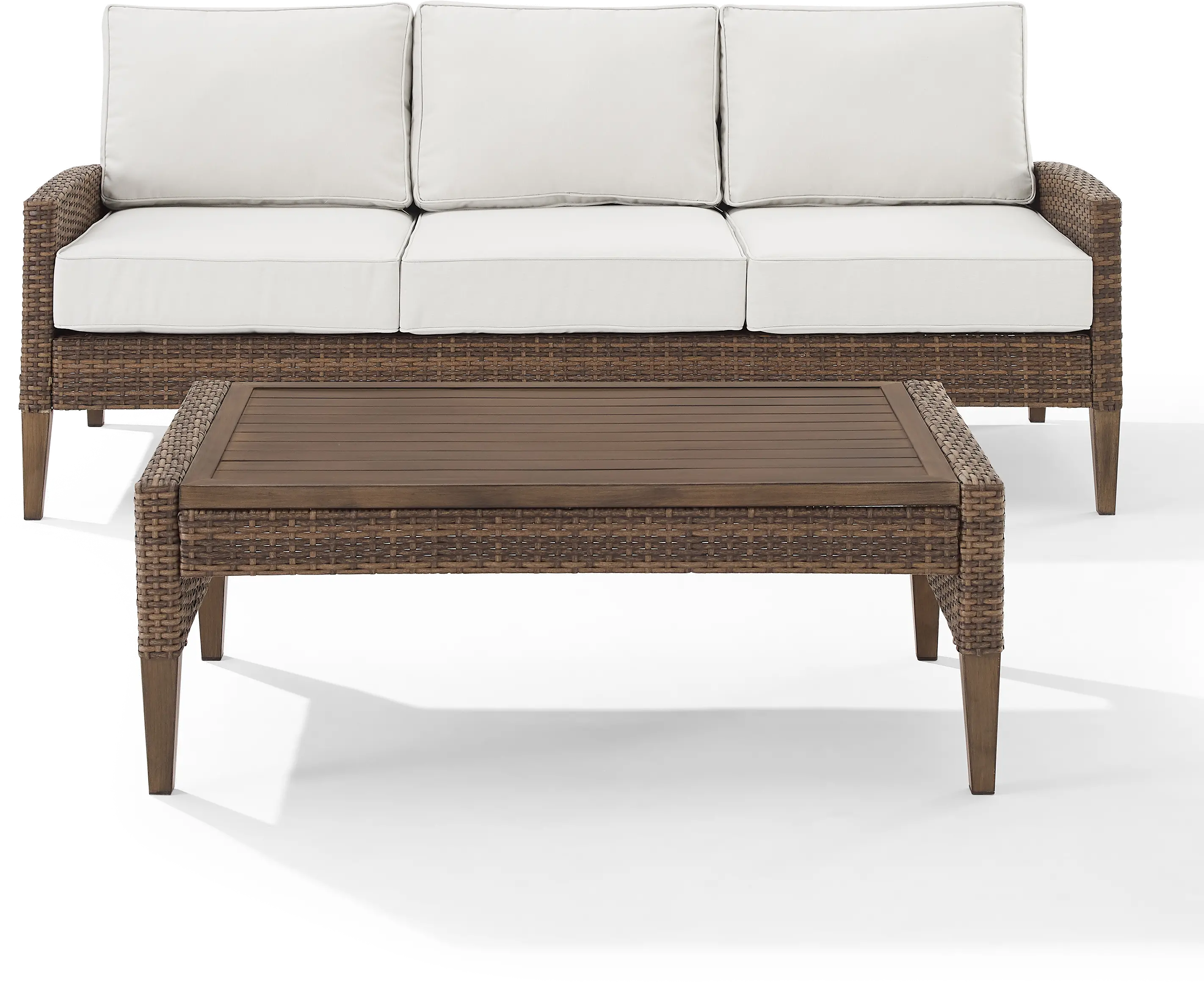 KO70190BR-CR Capella Brown Wicker Patio Sofa and Table Set-1