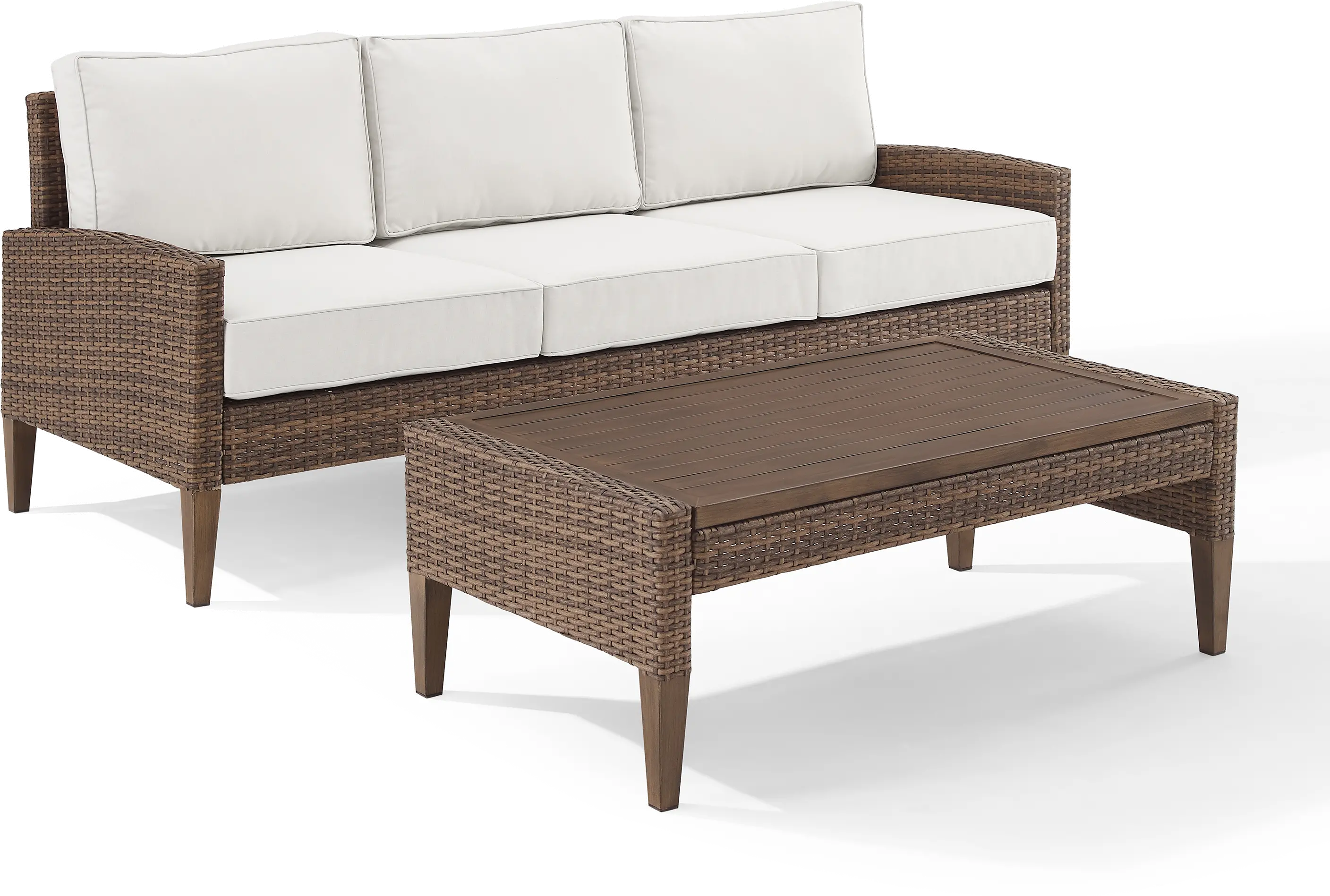 KO70190BR-CR Capella Brown Wicker Patio Sofa and Table Set-3