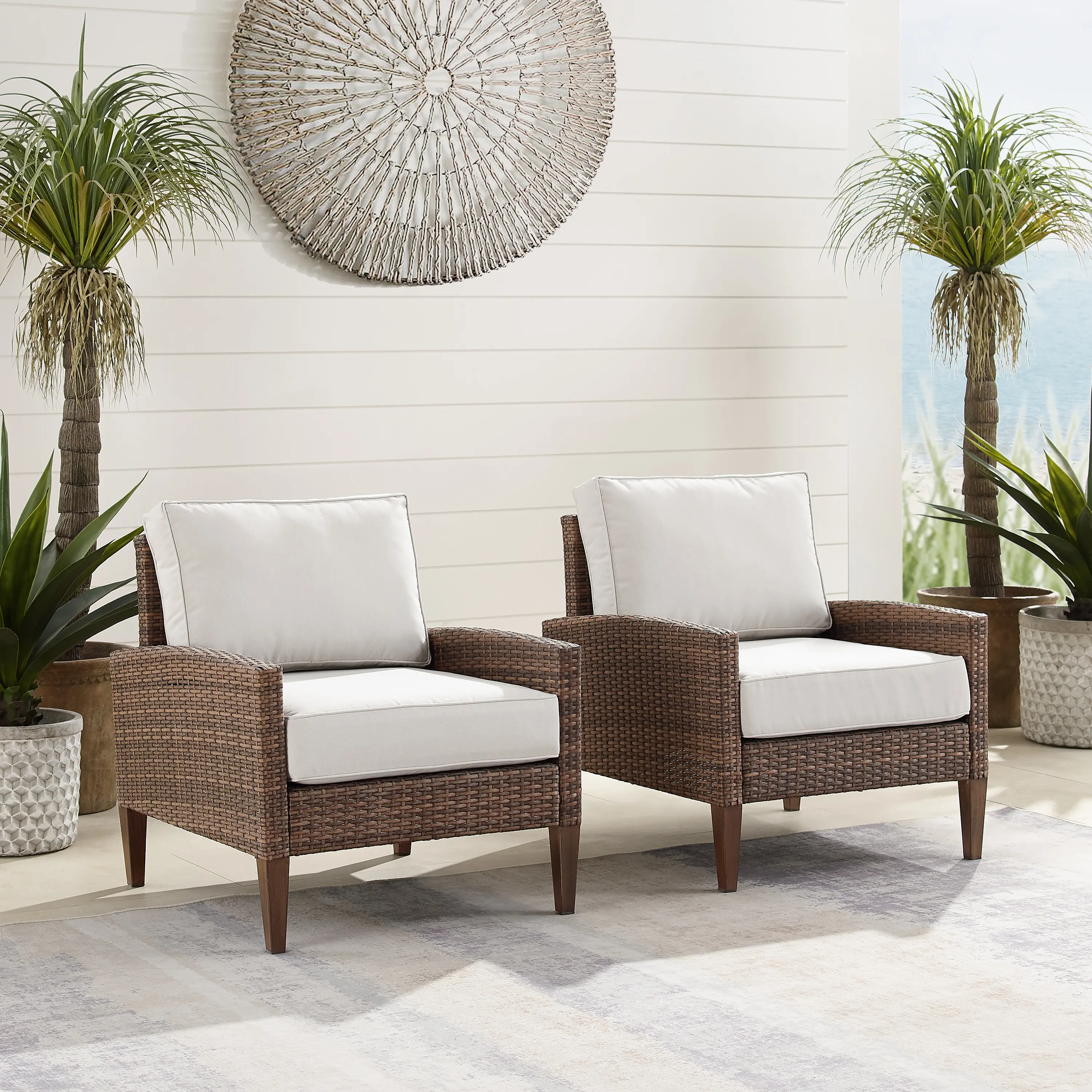 CO7168-BR Capella Brown Wicker Patio Armchairs, Set of 2-2