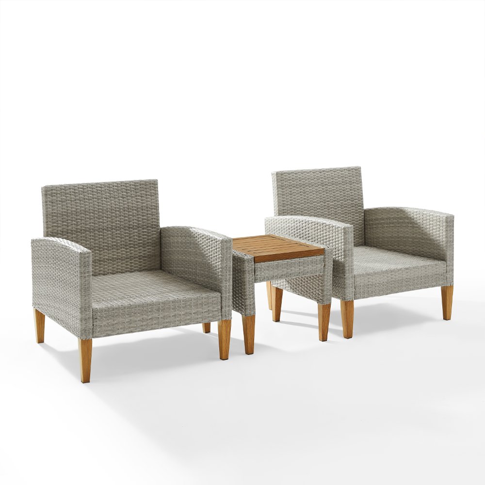 Capella 3 Piece Gray Wicker Patio Armchair Set
