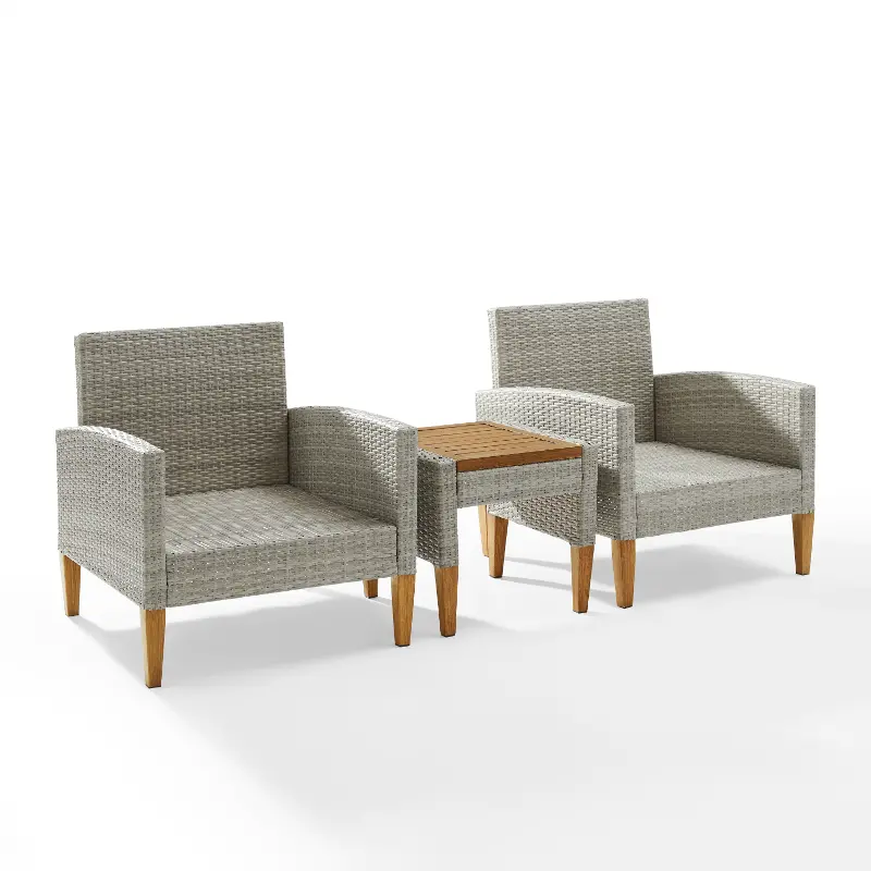 Capella 3 Piece Gray Wicker Patio Armchair Set