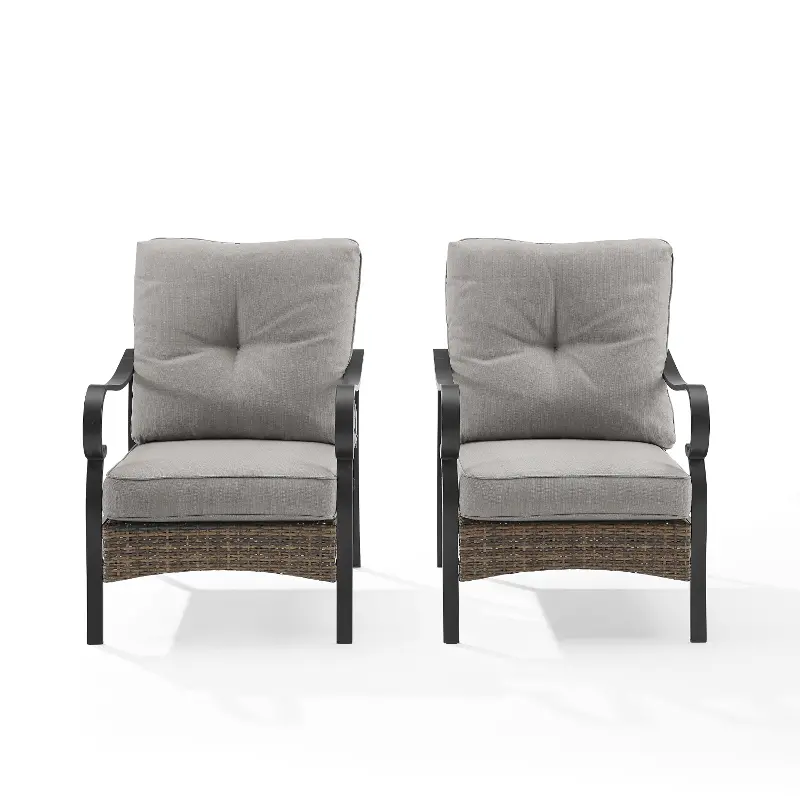 Dahlia Gray and Wicker Patio Armchairs, Set of 2