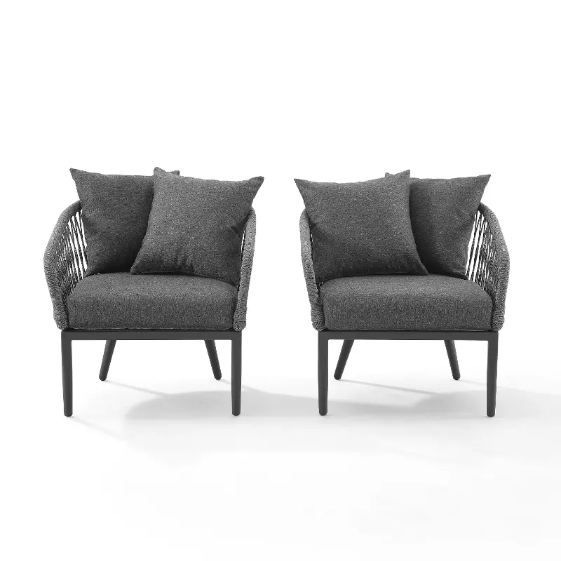 Dover Gray Rope Patio Armchairs, Set of 2