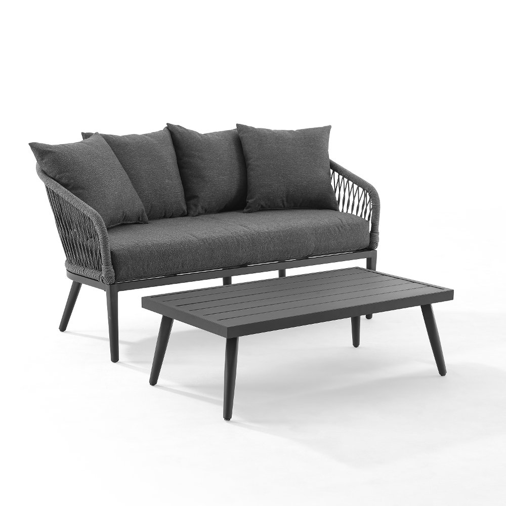 Dover Gray Rope Patio Loveseat and Table Set