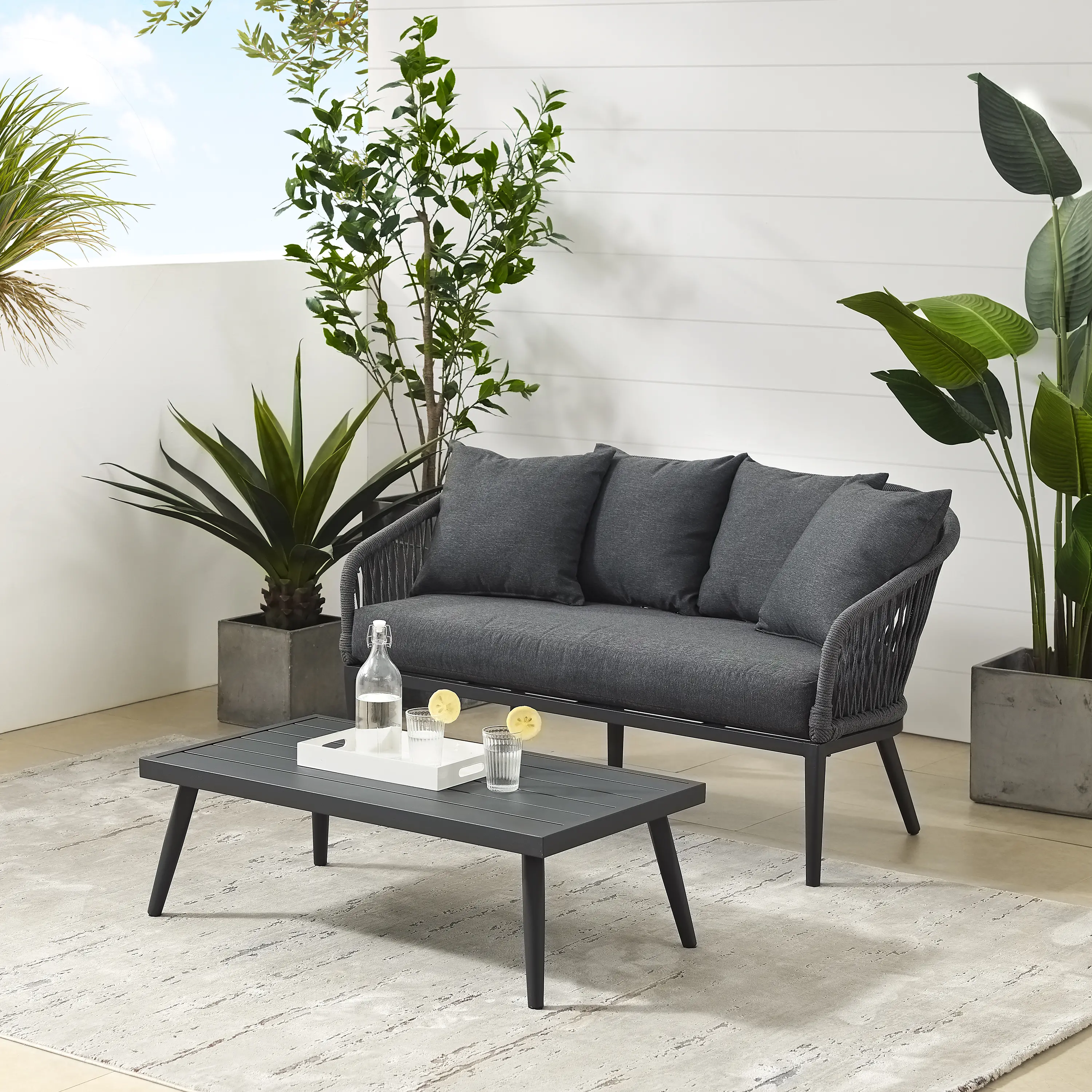CO7330MB-CL Dover Gray Rope Patio Loveseat and Table Set-2