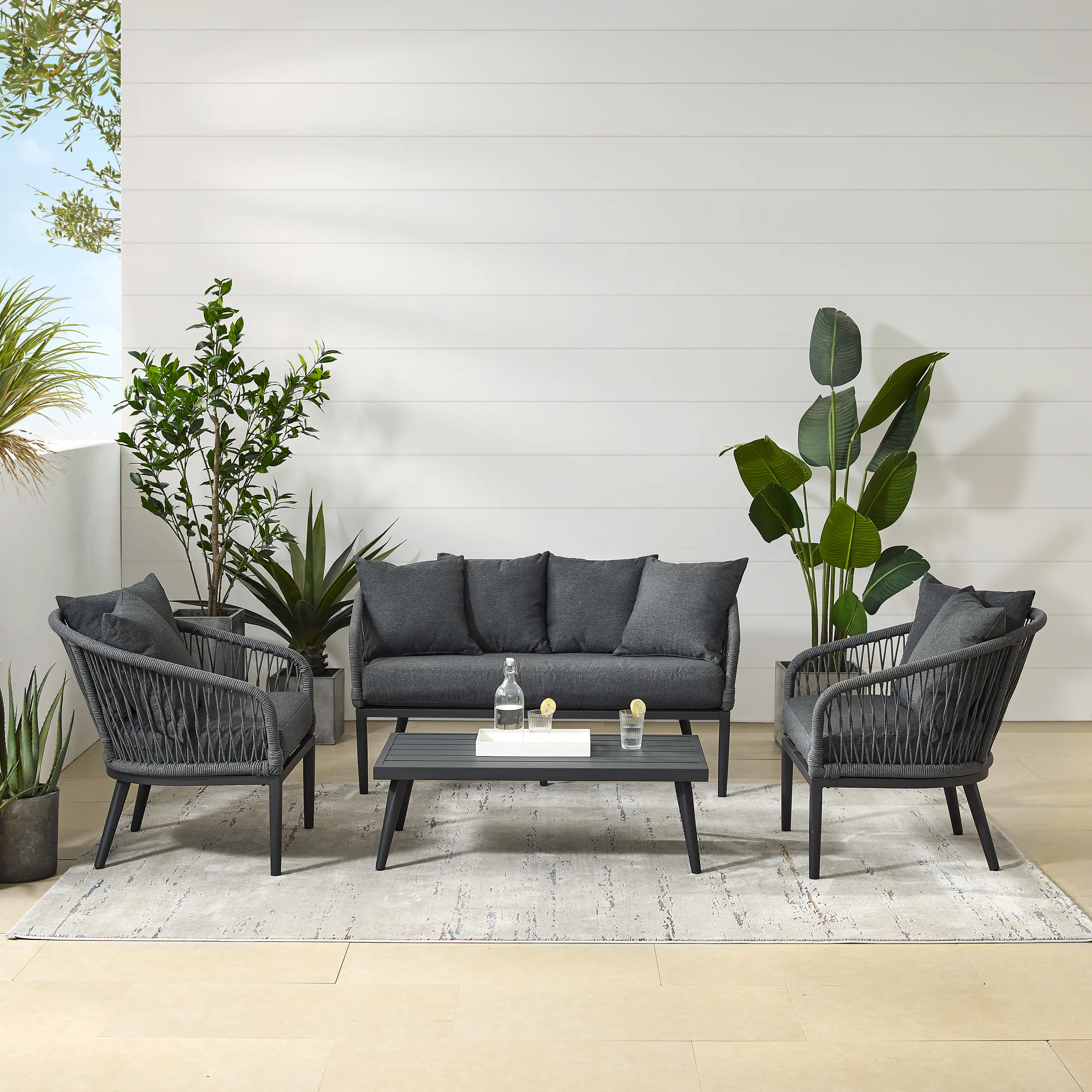 KO70310MB-CL Dover 4 pc Gray Rope Patio Conversation Set-1