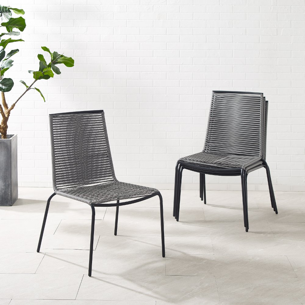 Fenton Gray Wicker Stackable Patio Chairs Set of 4
