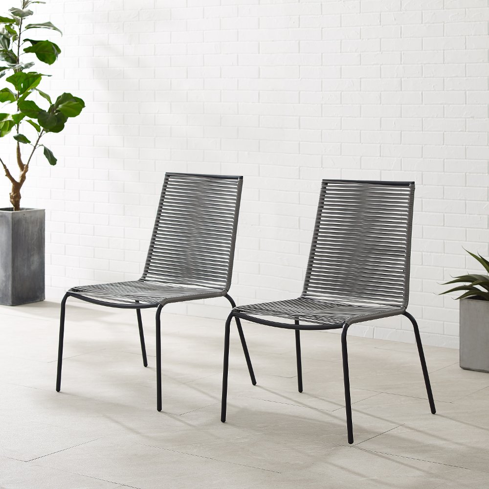 Fenton Gray Wicker Stackable Patio Chairs Set of 2