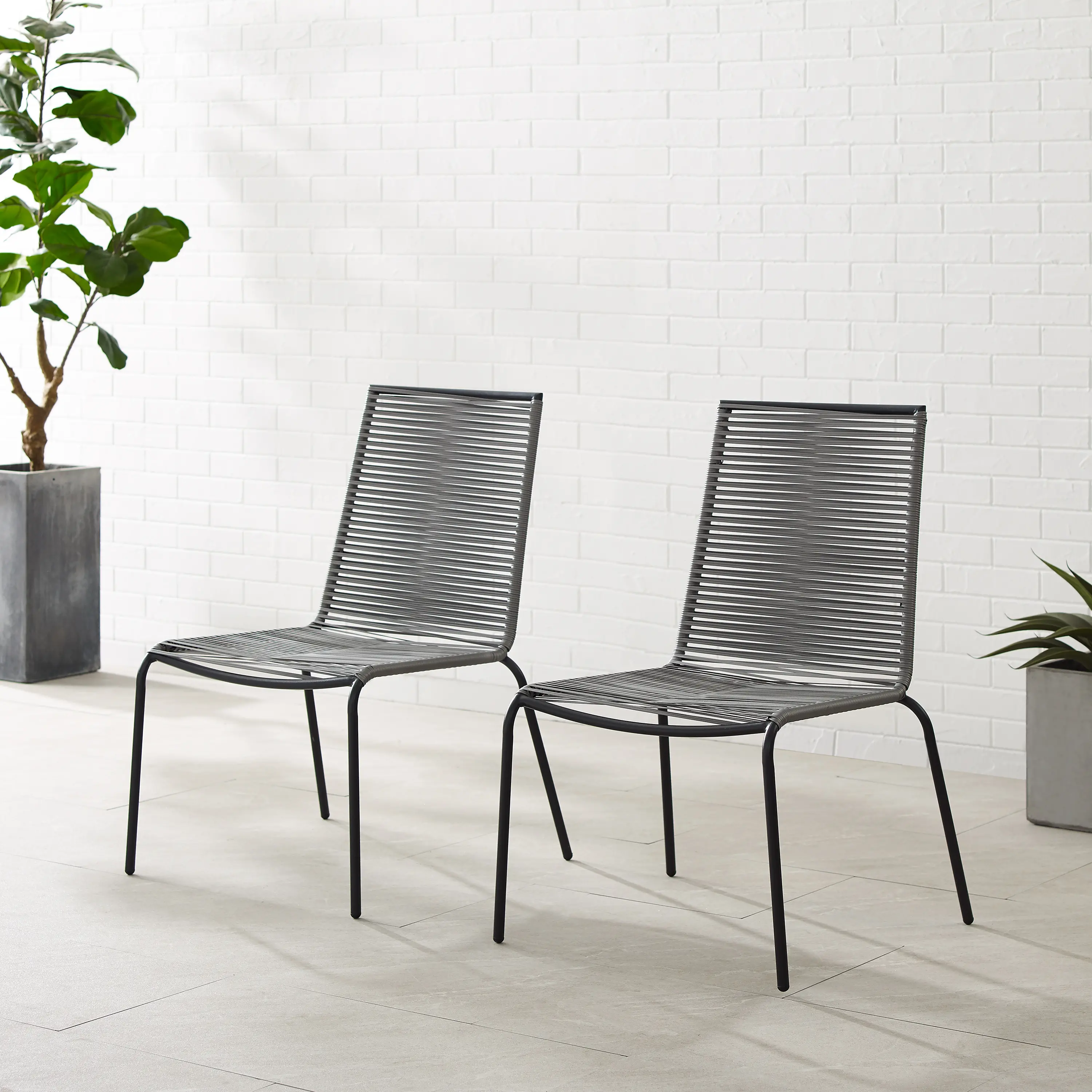 MO74965MB-GY Fenton Gray Wicker Stackable Patio Chairs, Set of 2-2