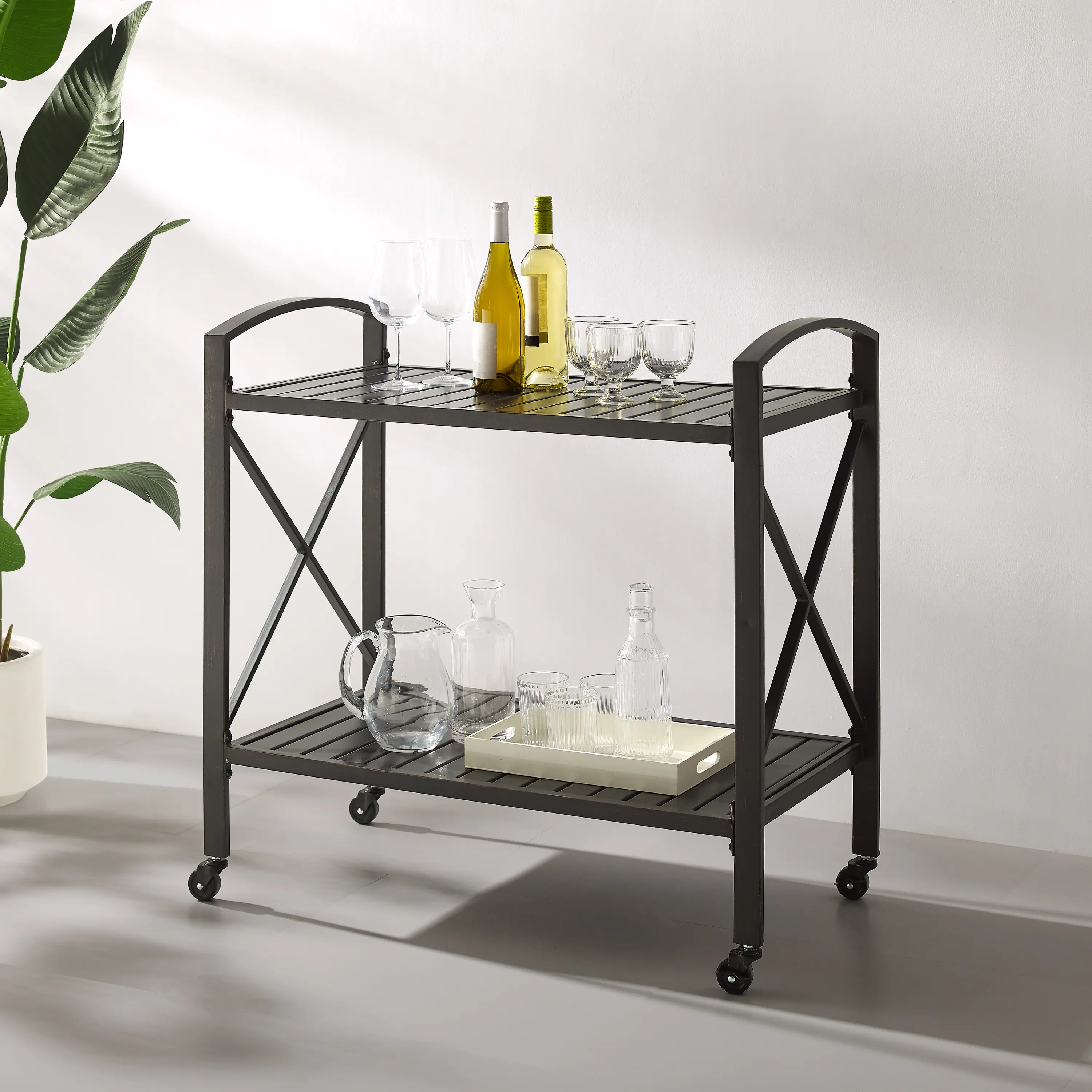 CO7390-BZ Kaplan Outdoor Bronze Metal Bar Cart-1